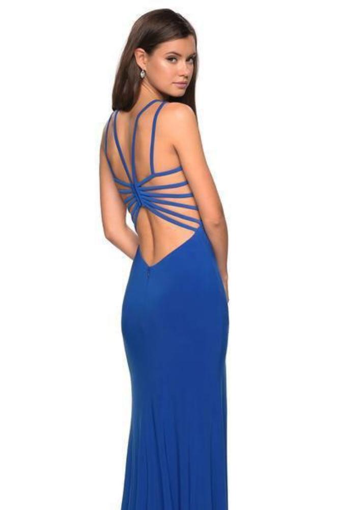La Femme - 27072 Plunging Strappy Back High Slit Gown Special Occasion Dress