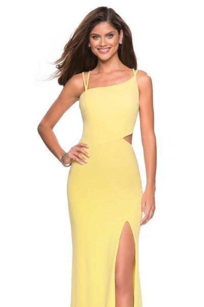 La Femme - 27126 Asymmetrical Neckline Strappy Jersey Evening Dress Evening Dresses