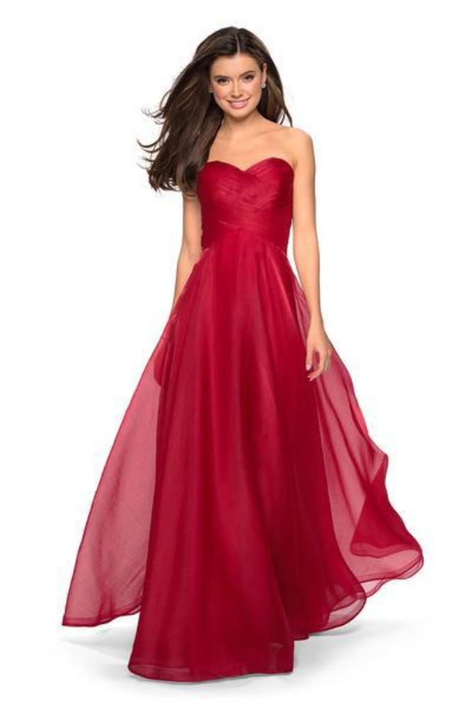La Femme - 27515 Strapless Sweetheart Metallic Chiffon Prom Dress Bridesmaid Dresses 00 / Red