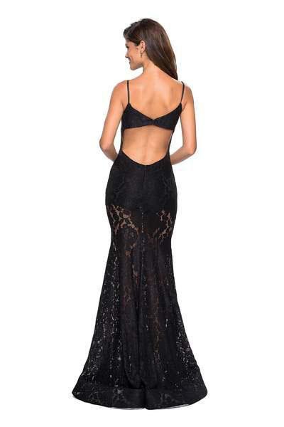 La Femme - 27584 V-neck Stretch Lace Trumpet Dress Special Occasion Dress