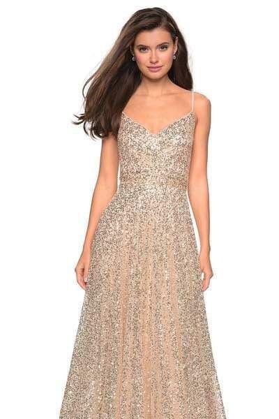 La Femme - 27747 Sequined V-neck A-line Dress Bridesmaid Dresses
