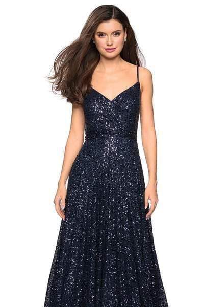 La Femme - 27747 Sequined V-neck A-line Dress Bridesmaid Dresses