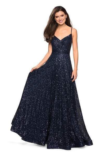 La Femme - 27747 Sequined V-neck A-line Dress Bridesmaid Dresses