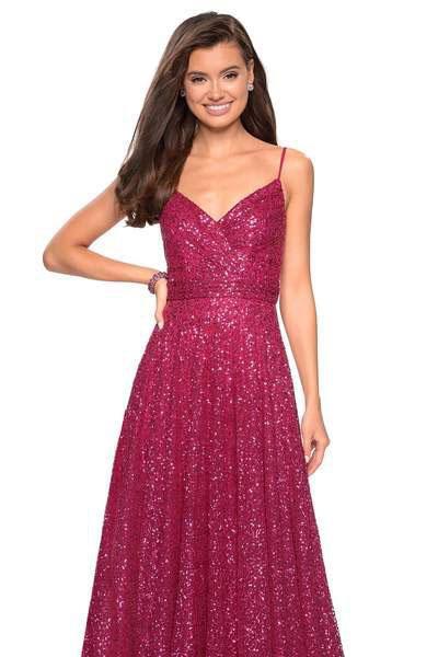 La Femme - 27747 Sequined V-neck A-line Dress Bridesmaid Dresses