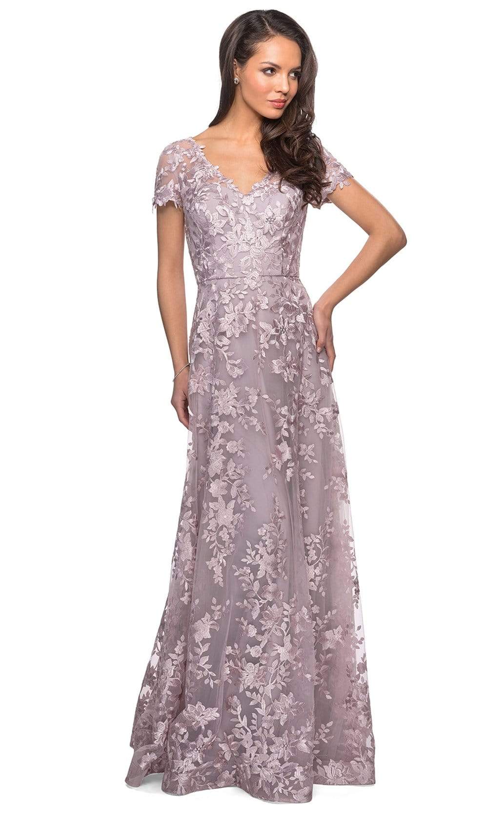 La Femme - 27870 Short Sleeve Lace Overlaid A-Line Dress Mother of the Bride Dresses
