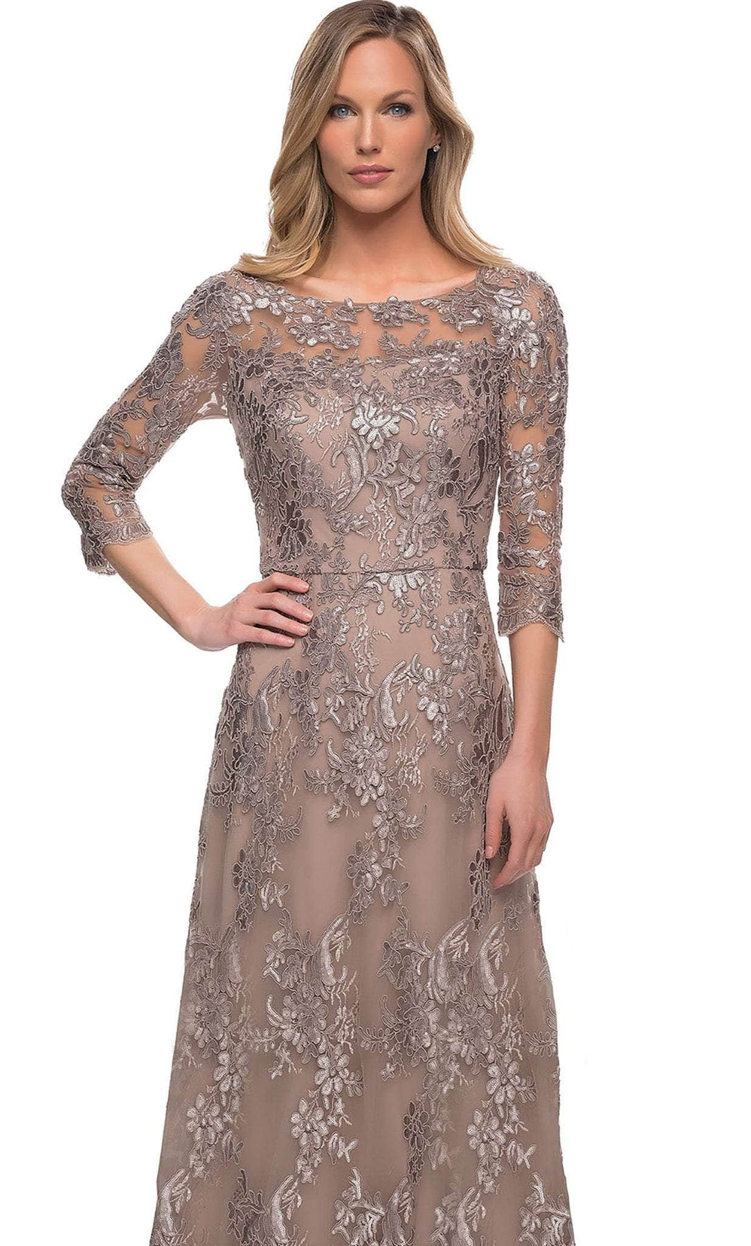 La Femme - 27885 Lace Quarter Length Sleeve Bateau A-line Dress Mother of the Bride Dresses