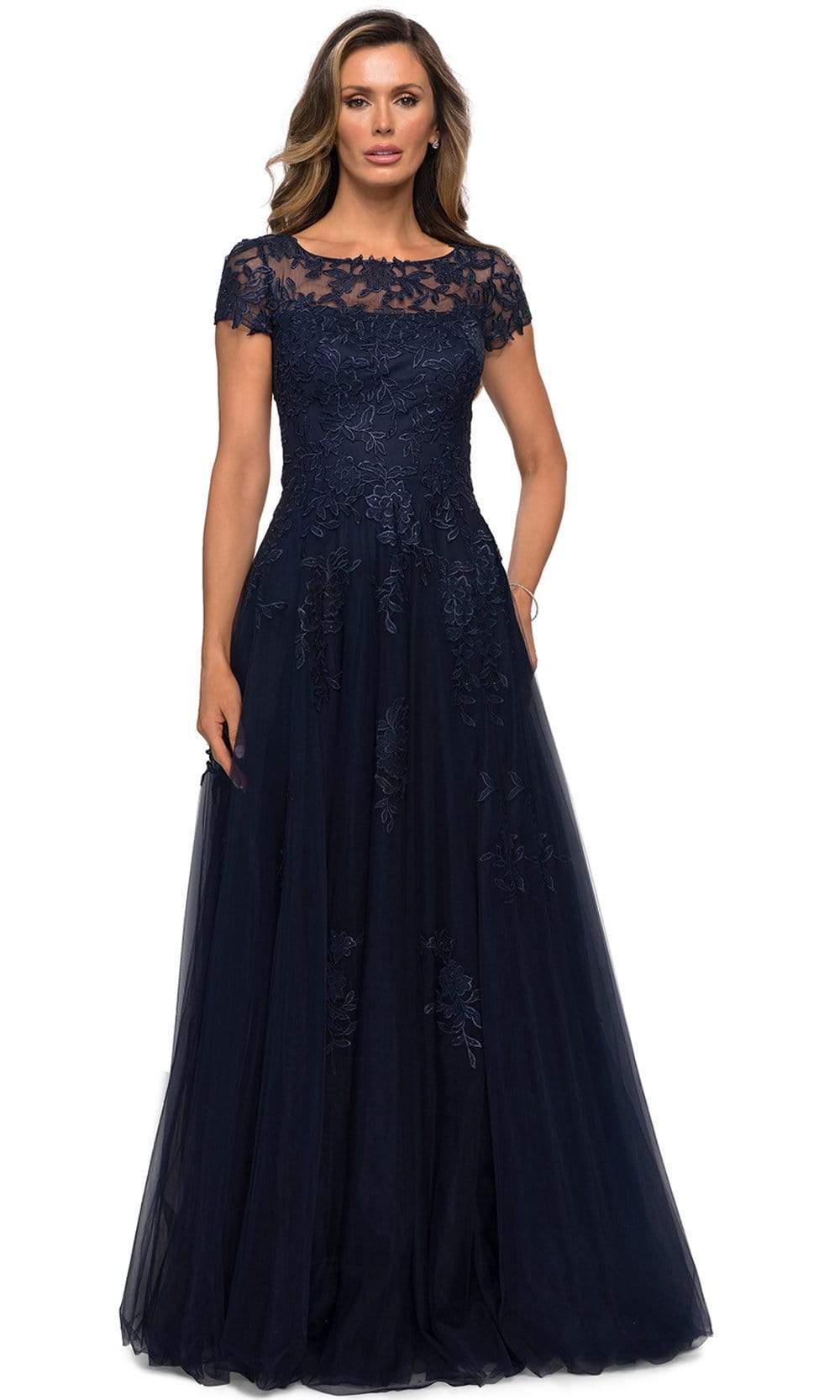La Femme - 27920 Lace Bateau Tulle A-line Gown Mother of the Bride Dresses 2 / Navy