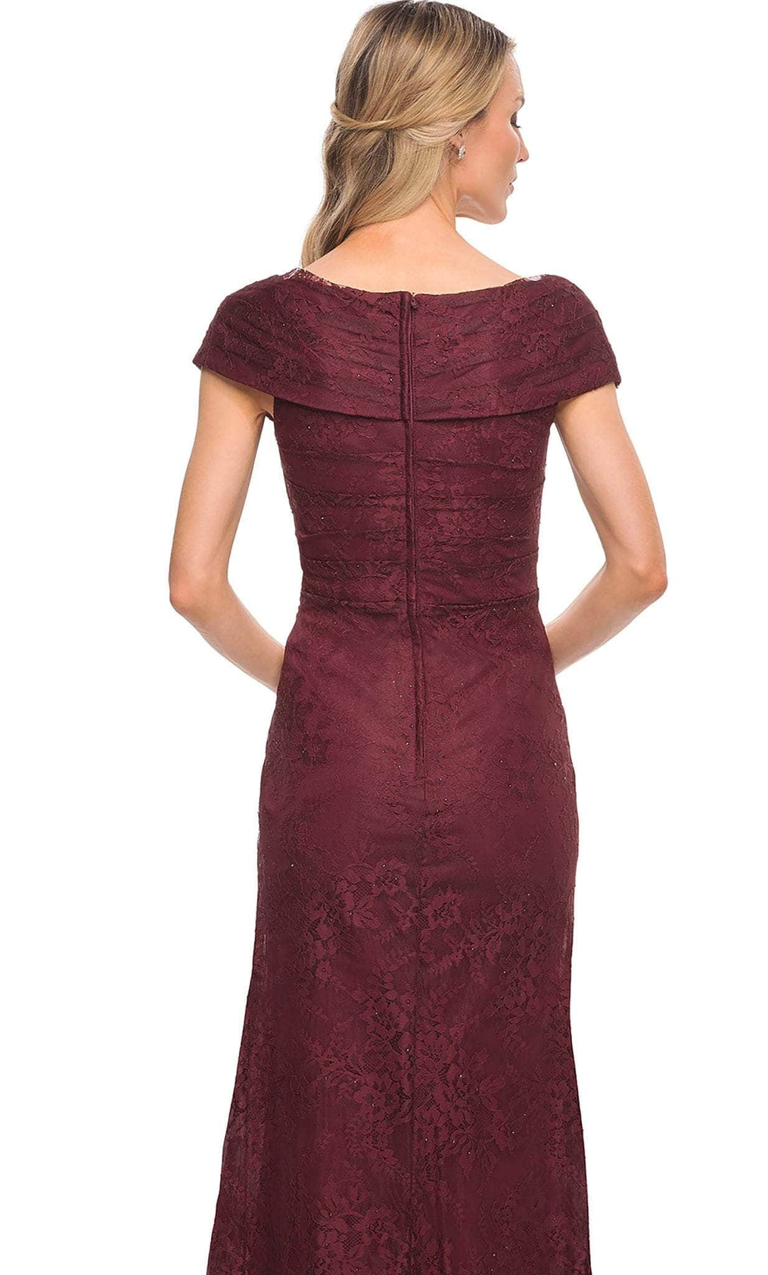 La Femme - 27982 V Neck Off Shoulder Knit Lace Sheath Long Dress Mother of the Bride Dresses
