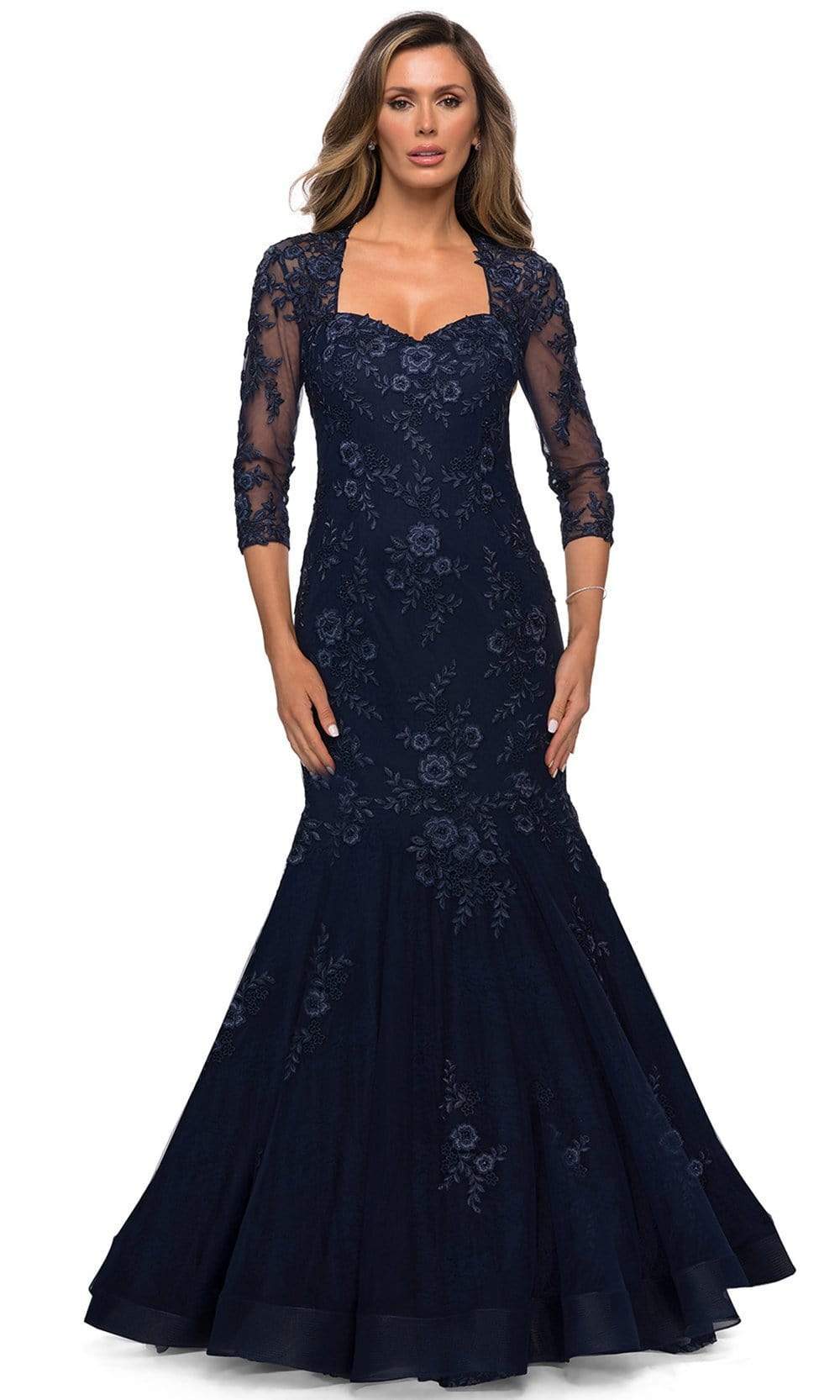 La Femme - 28033 Quarter Sleeves Floral Lace Mermaid Gown Mother of the Bride Dresses