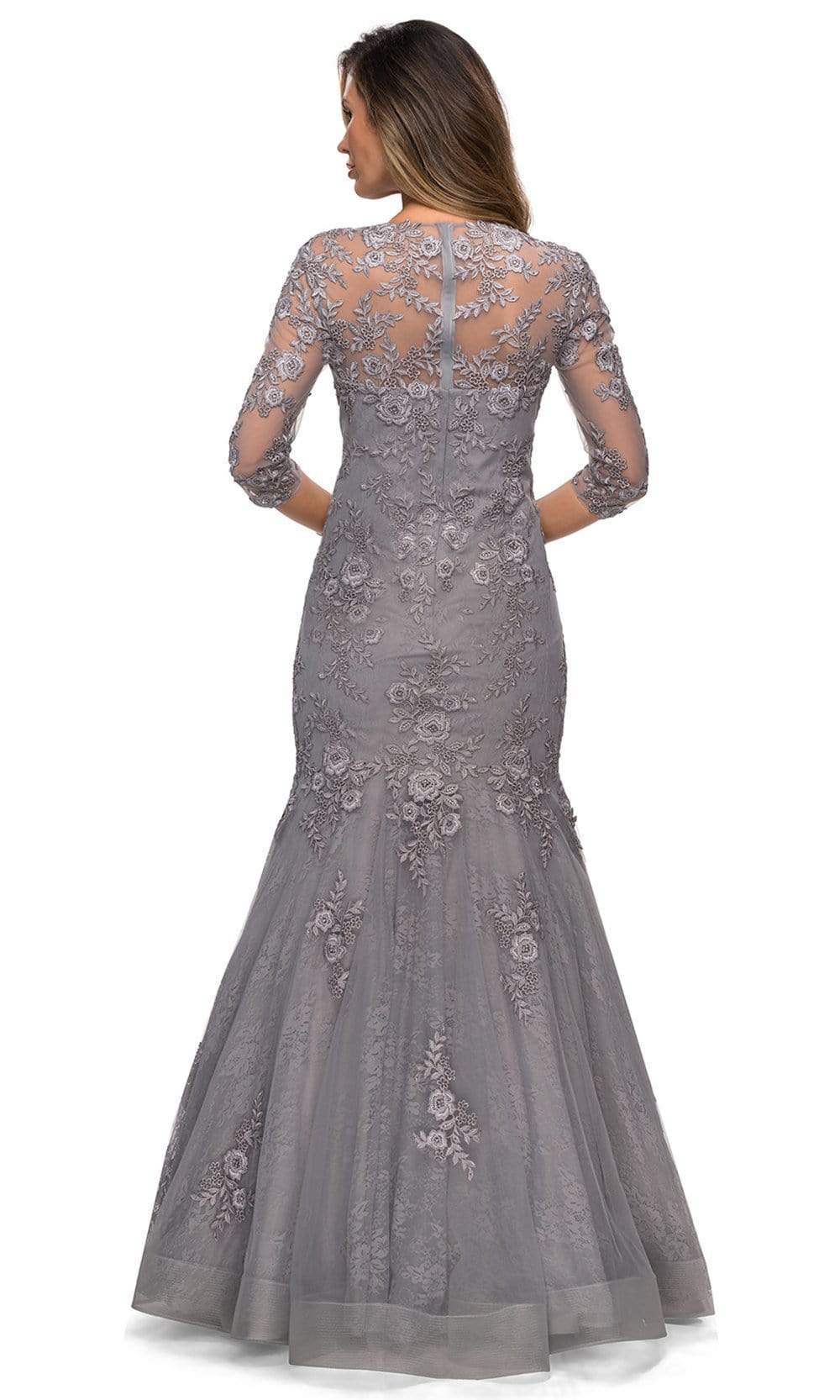 La Femme - 28033 Quarter Sleeves Floral Lace Mermaid Gown Mother of the Bride Dresses
