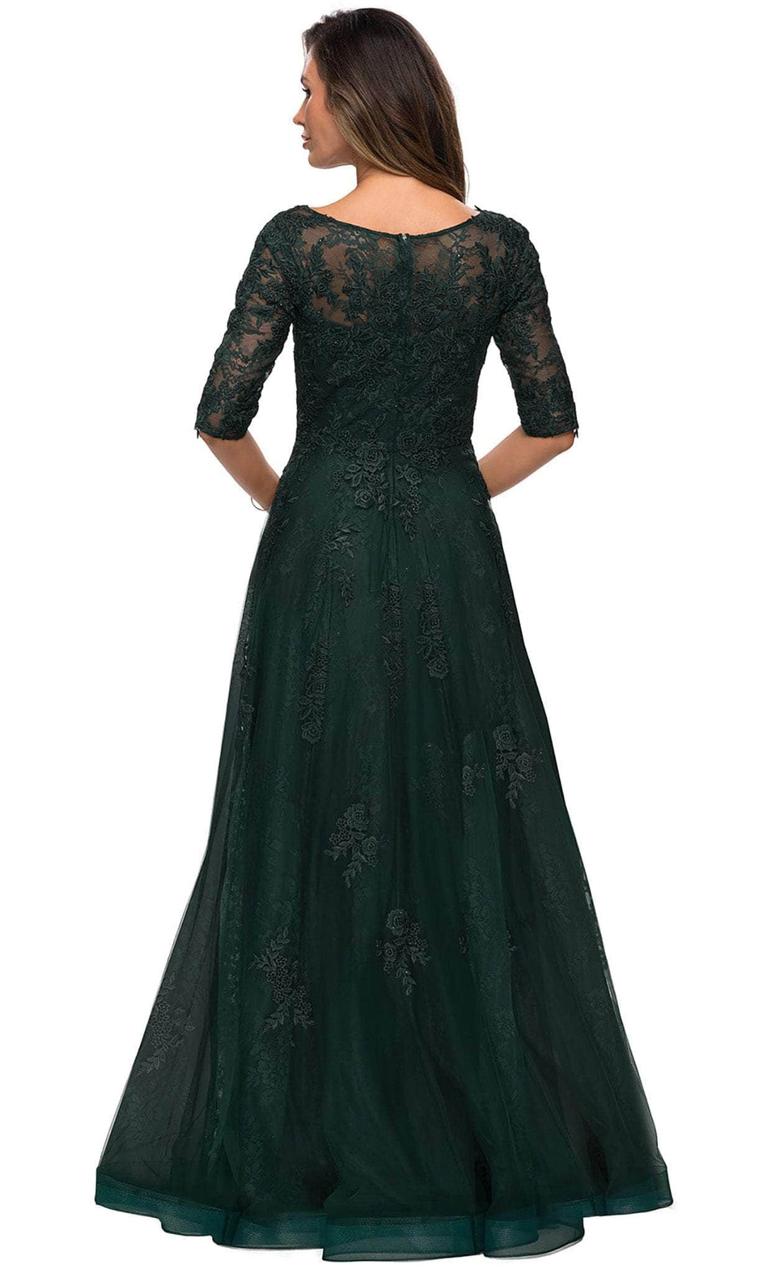 La Femme - 28036 Quarter Length Sleeve Floral Lace A-Line Gown Mother of the Bride Dresses