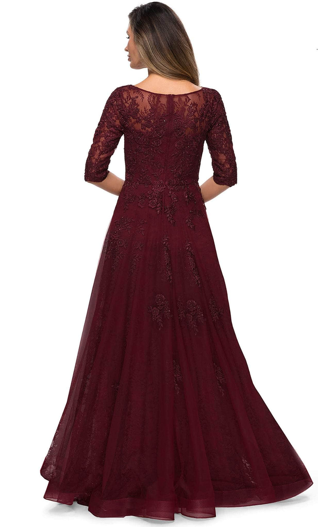 La Femme - 28036 Quarter Length Sleeve Floral Lace A-Line Gown Mother of the Bride Dresses