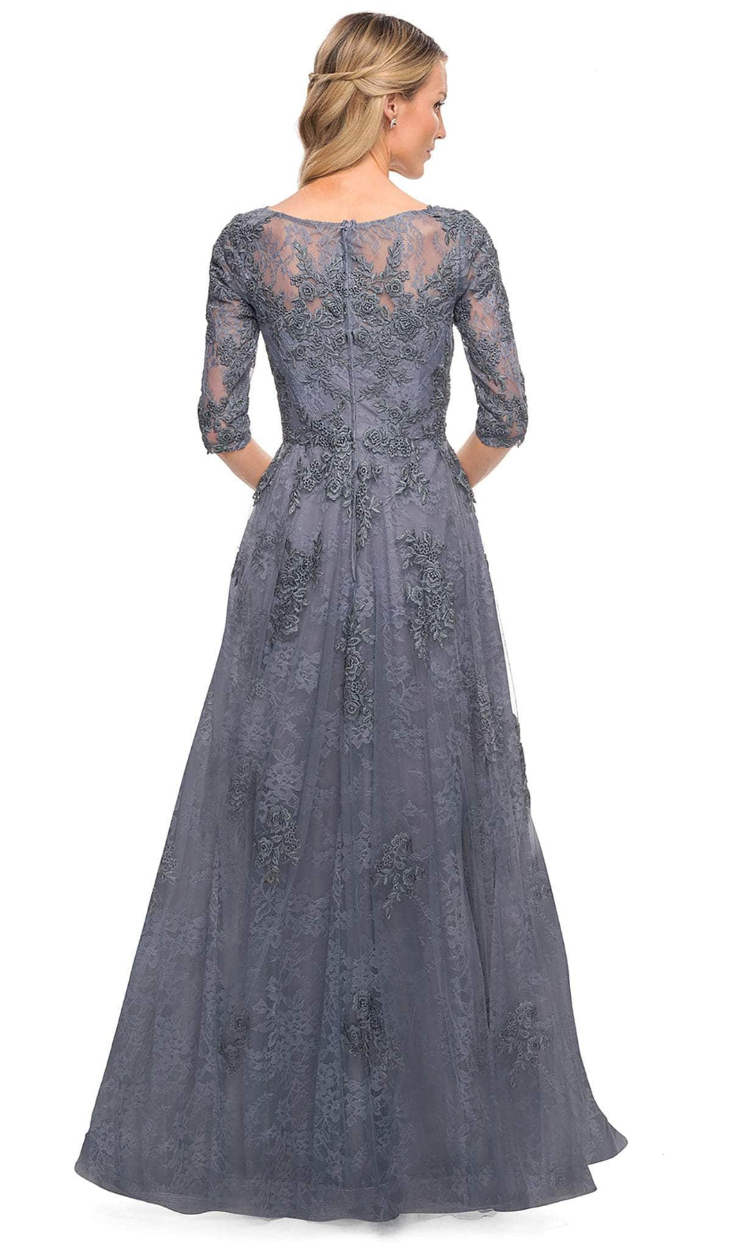 La Femme - 28036 Quarter Length Sleeve Floral Lace A-Line Gown Mother of the Bride Dresses