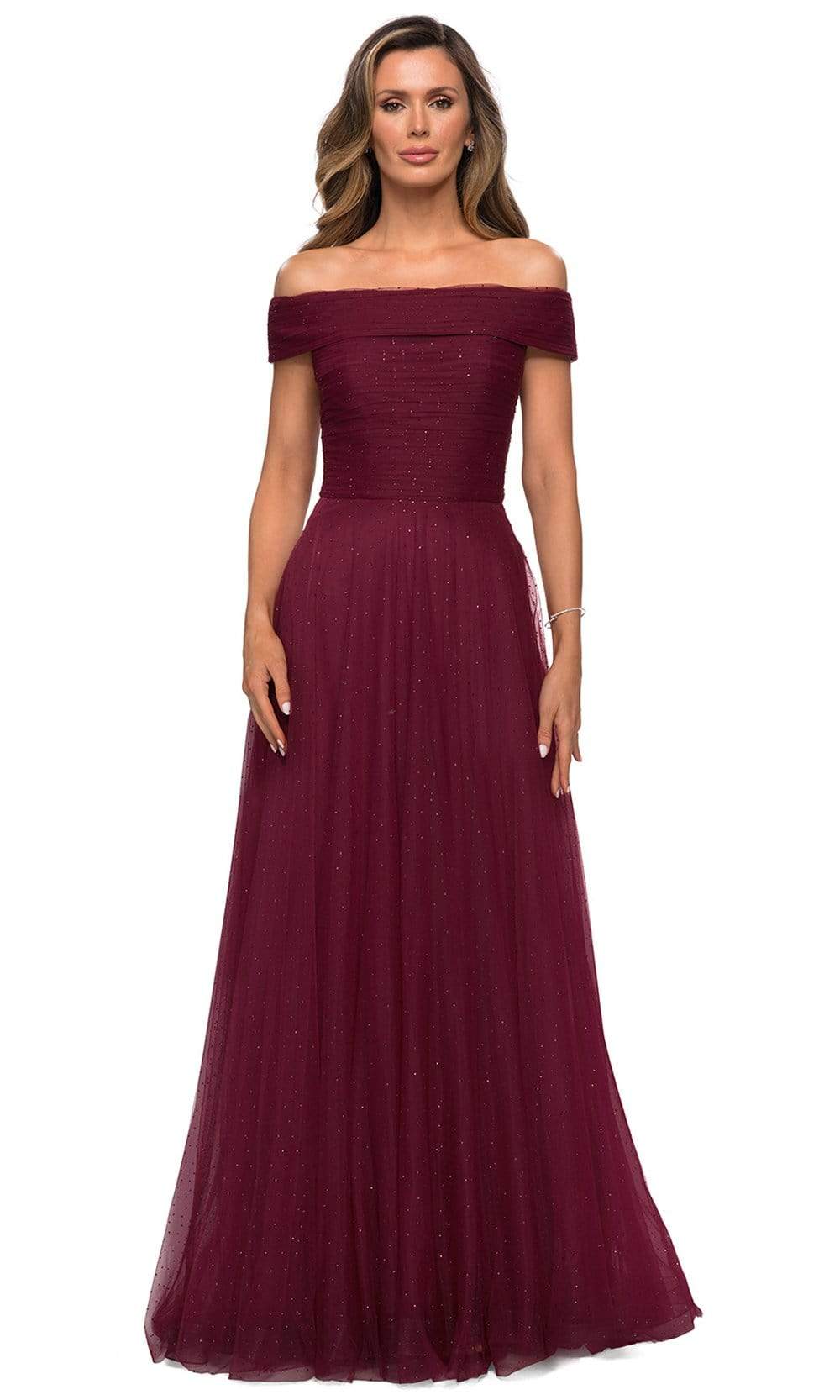 La Femme - 28051 Crystal Beaded Tulle Off Shoulder A-Line Gown Mother of the Bride Dresses