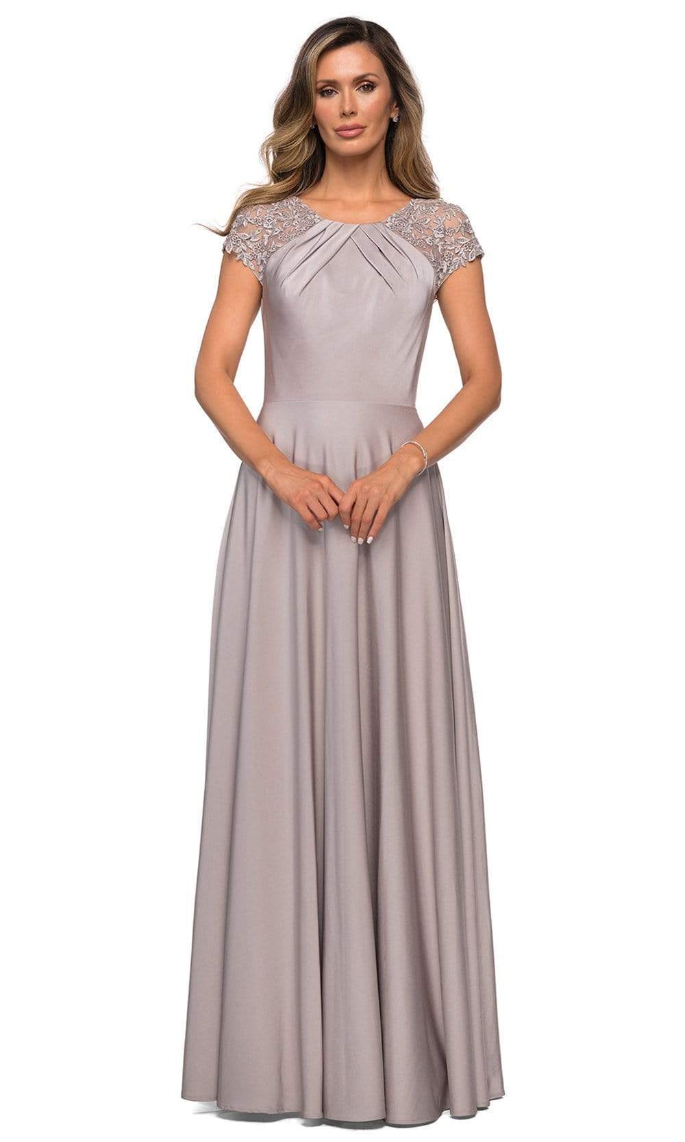 La Femme - 28100 Lace Jewel Neck A-Line Dress Mother of the Bride Dresses 2 / Silver