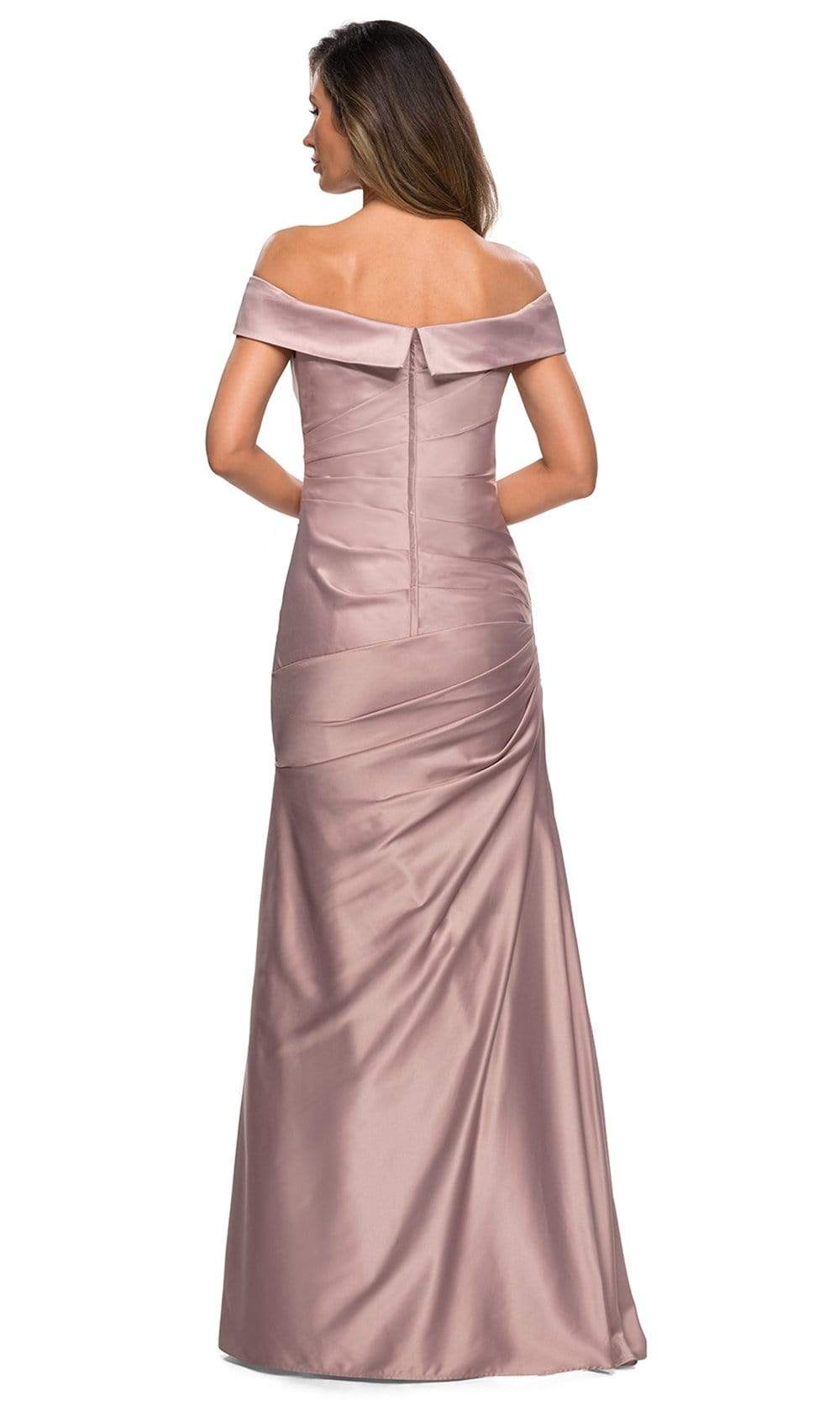 La Femme - 28103 Off Shoulder Pleated Satin Evening Gown Mother of the Bride Dresses
