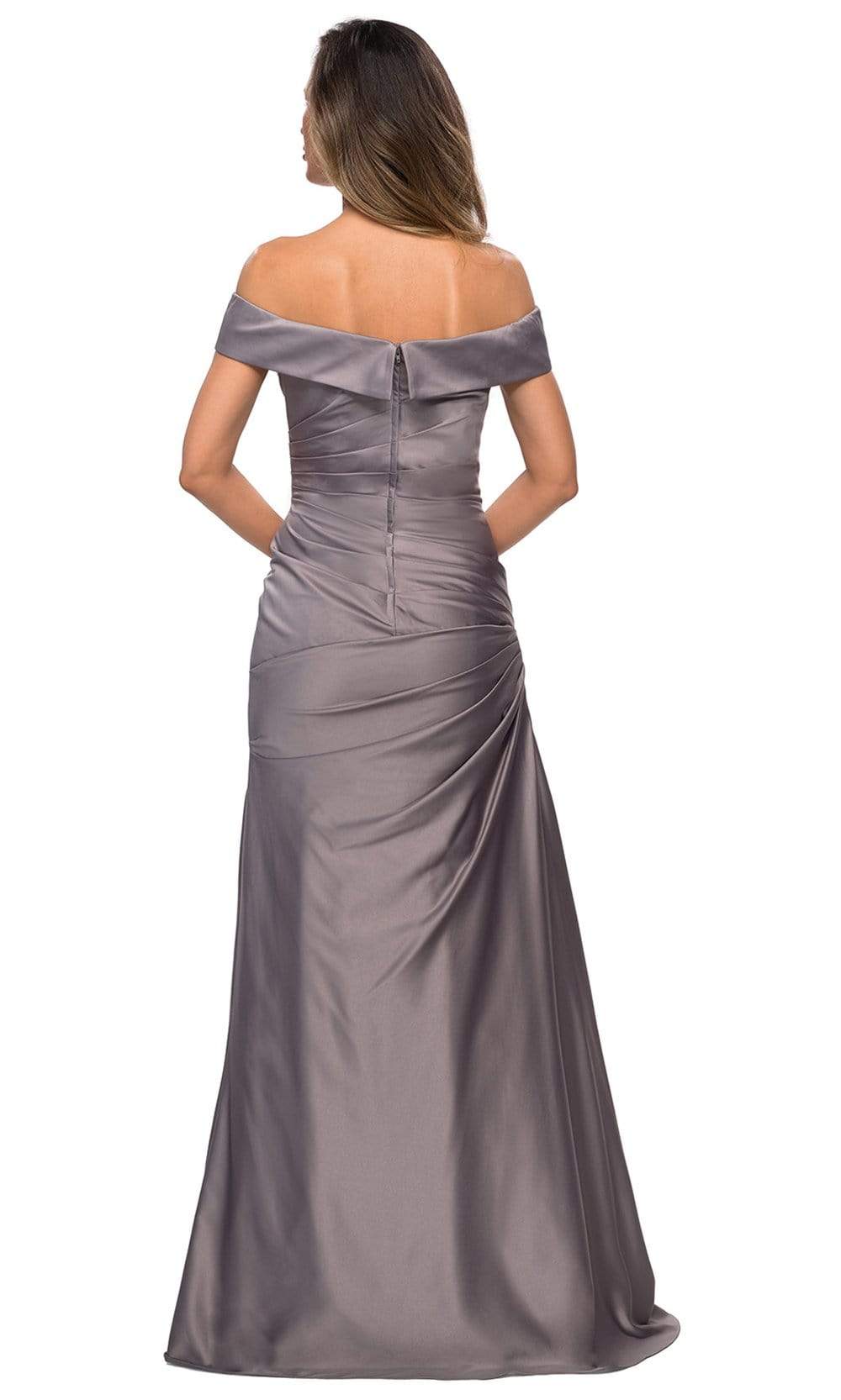 La Femme - 28103 Off Shoulder Pleated Satin Evening Gown Mother of the Bride Dresses