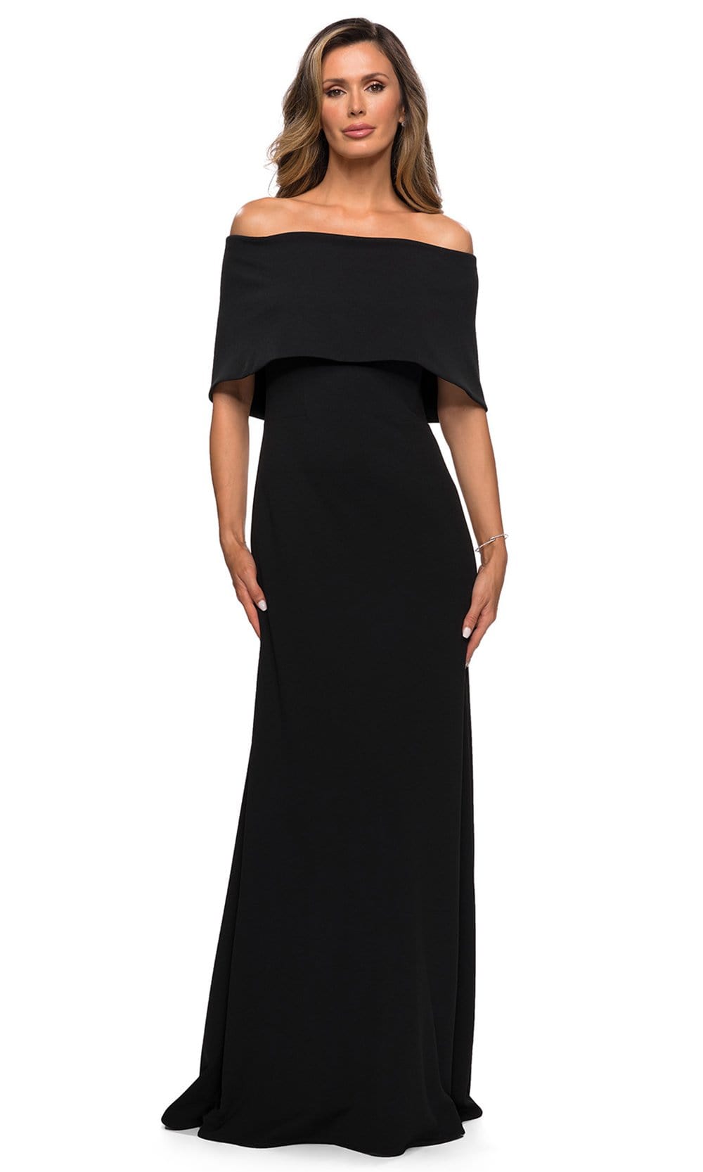 La Femme - 28209 Off Shoulder Column Evening Dress Mother of the Bride Dresses 2 / Black