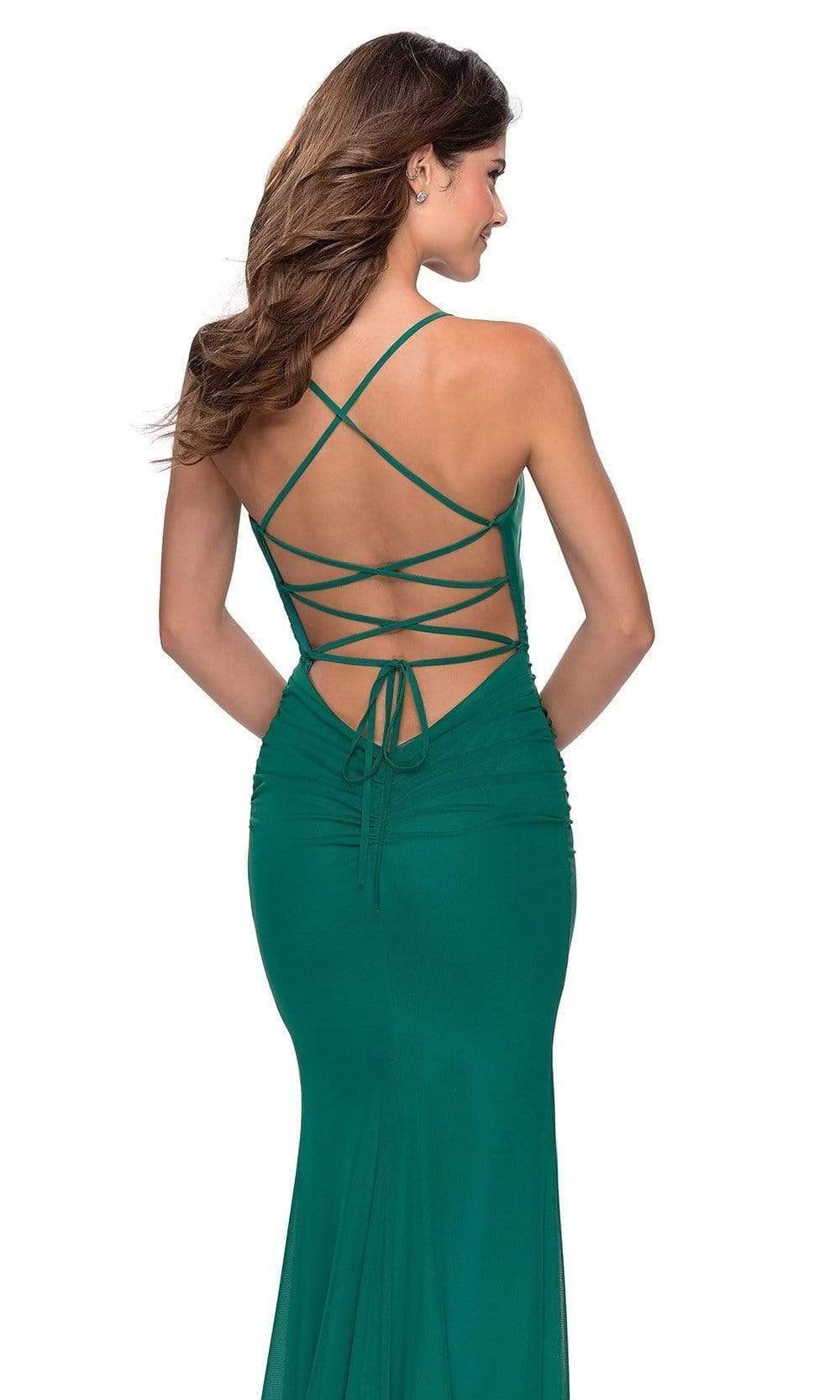 La Femme - 28541 Plunging Crisscross Back Ruched Sheath Dress Evening Dresses
