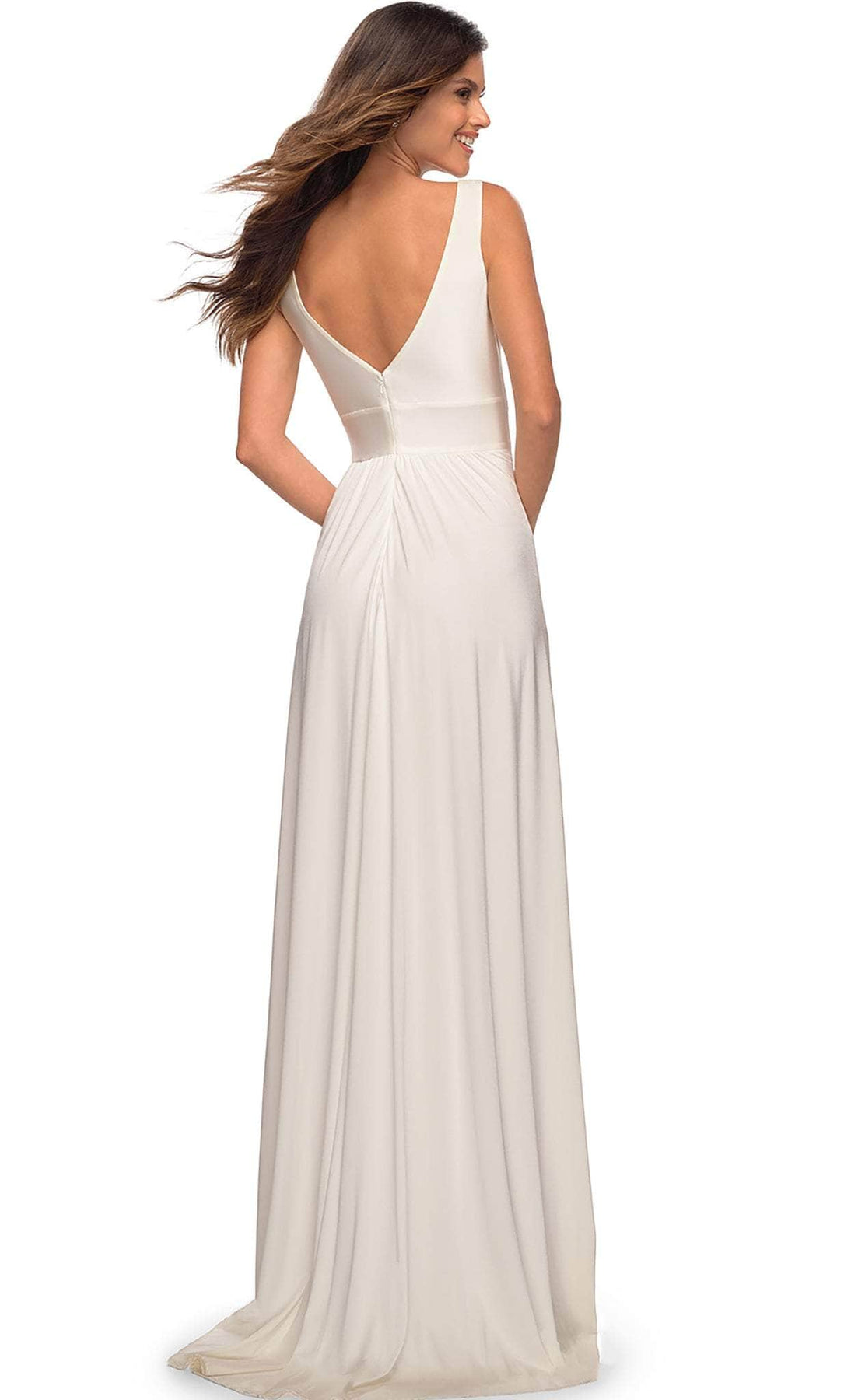 La Femme - 28547 Deep V Neck Empire Waist Sleeveless Prom Gown Bridesmaid Dresses