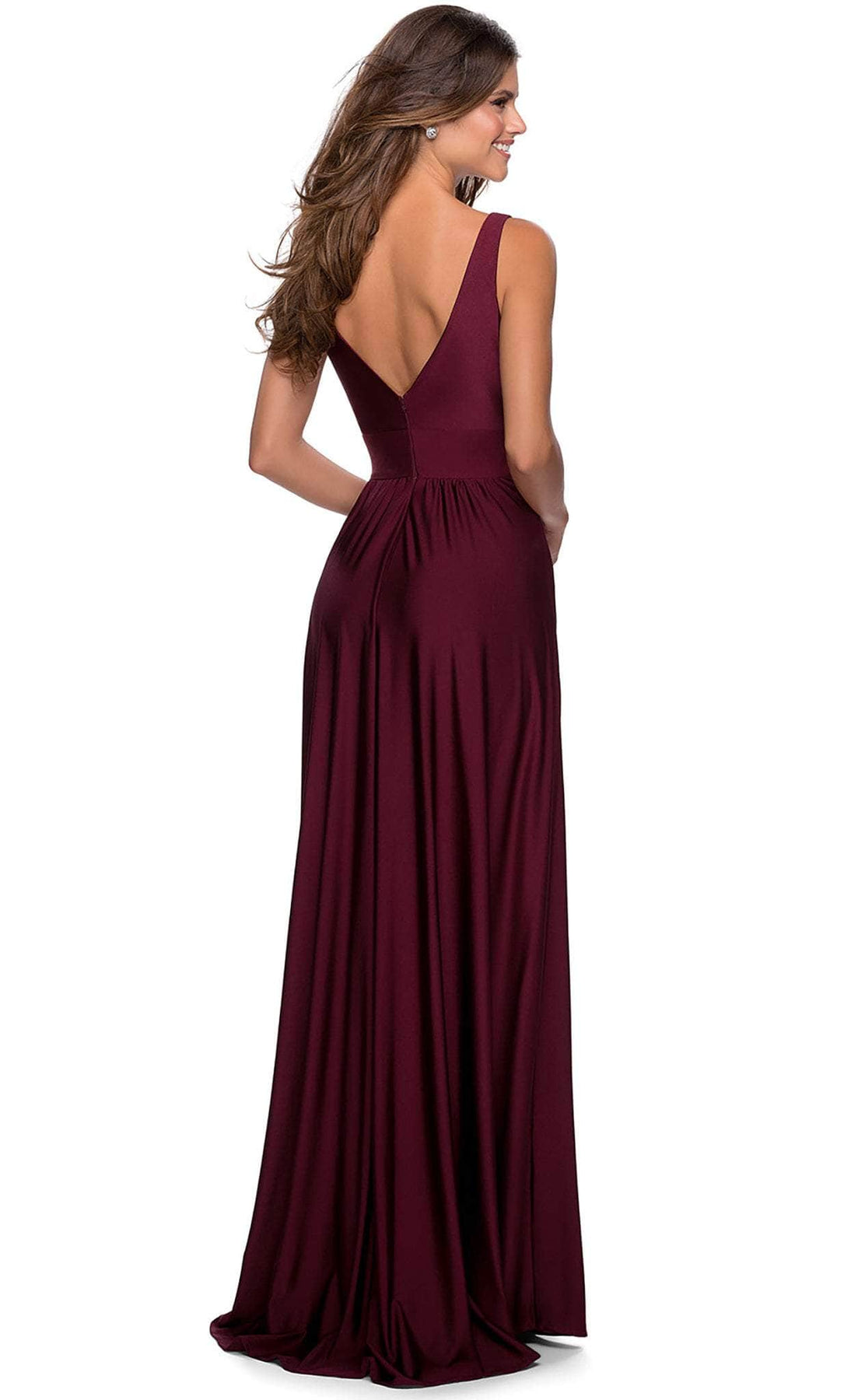La Femme - 28547 Deep V Neck Empire Waist Sleeveless Prom Gown Bridesmaid Dresses