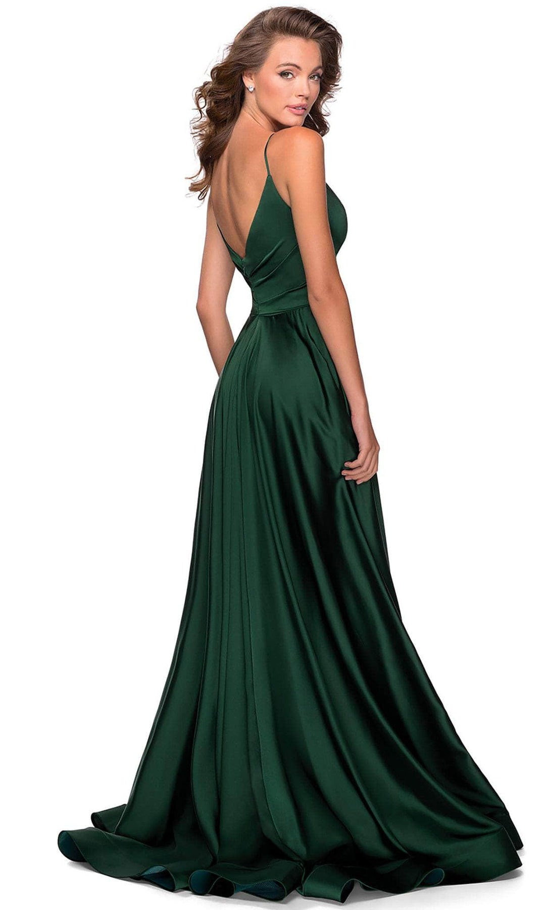 La Femme - 28607 Sleeveless Deep V Neck High Leg Slit A-Line Gown Prom Dresses