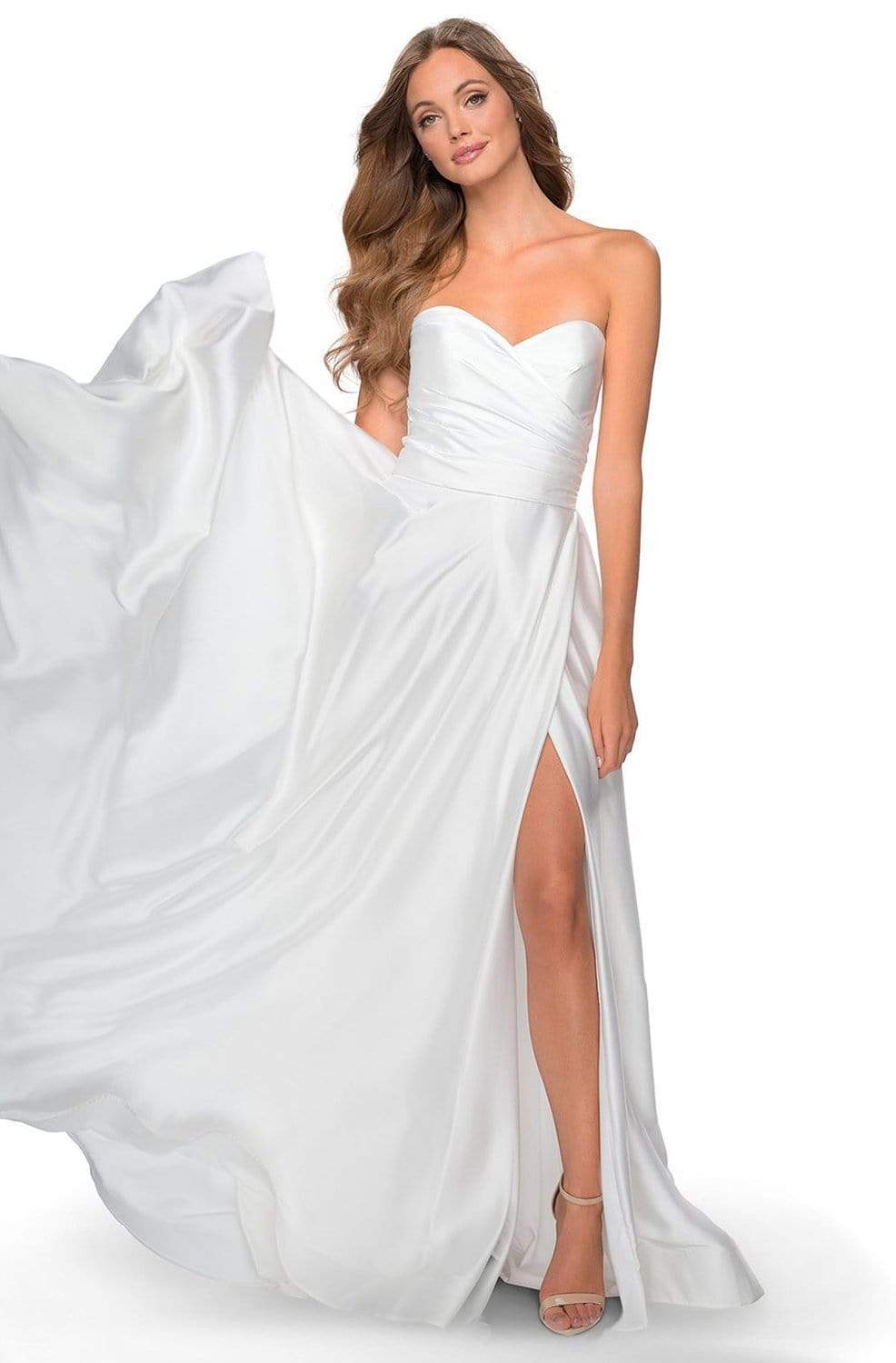 La Femme - 28608 Strapless Sweetheart Wrap Bodice Satin A-line Gown Bridesmaid Dresses