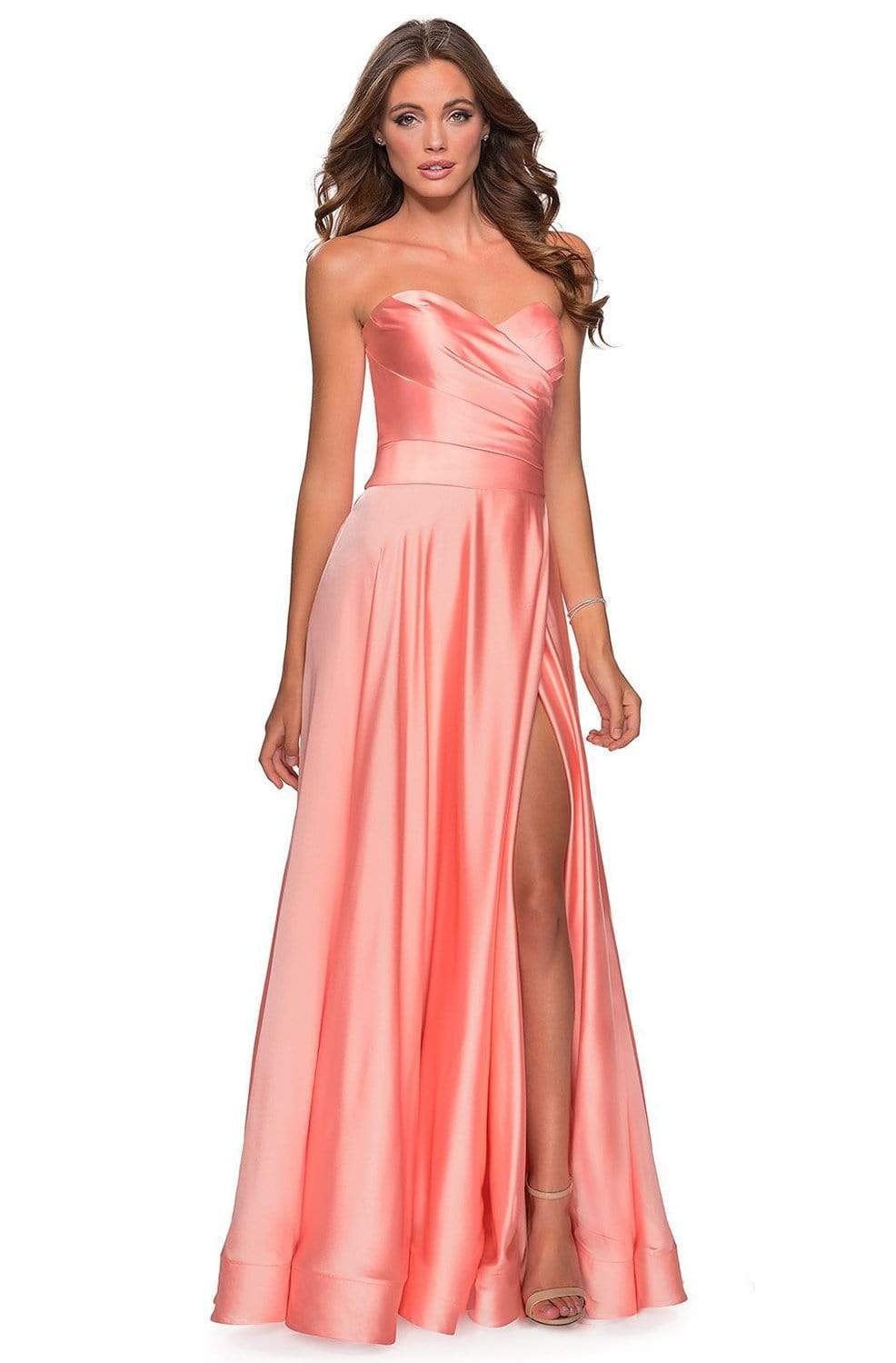 La Femme - 28608 Strapless Sweetheart Wrap Bodice Satin A-line Gown Bridesmaid Dresses