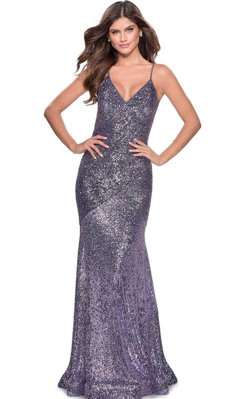 La Femme - 28713 Deep V-Neckline Sequin Sheath Dress Evening Dresses
