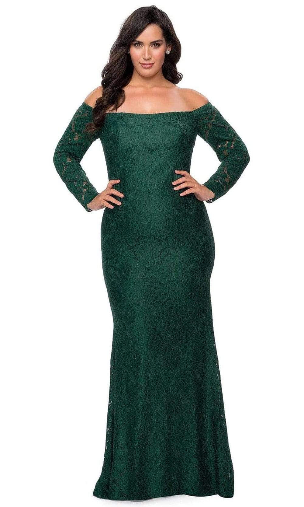 La Femme - 28859 Lace Off-Shoulder Sheath Dress Evening Dresses 12W / Emerald