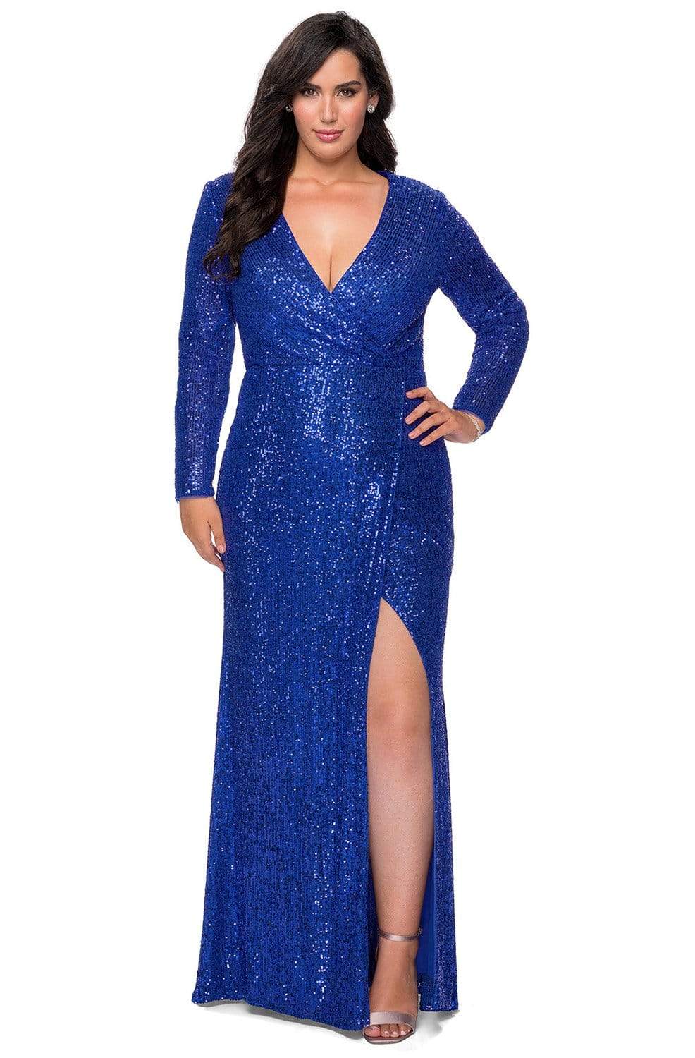 La Femme - 28880 Long Sleeve High Slit Sequined Gown Evening Dresses