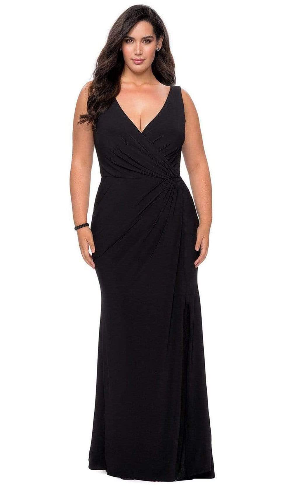 La Femme - 28882 Plunging V-neck Ruched Jersey Sheath Dress Evening Dresses