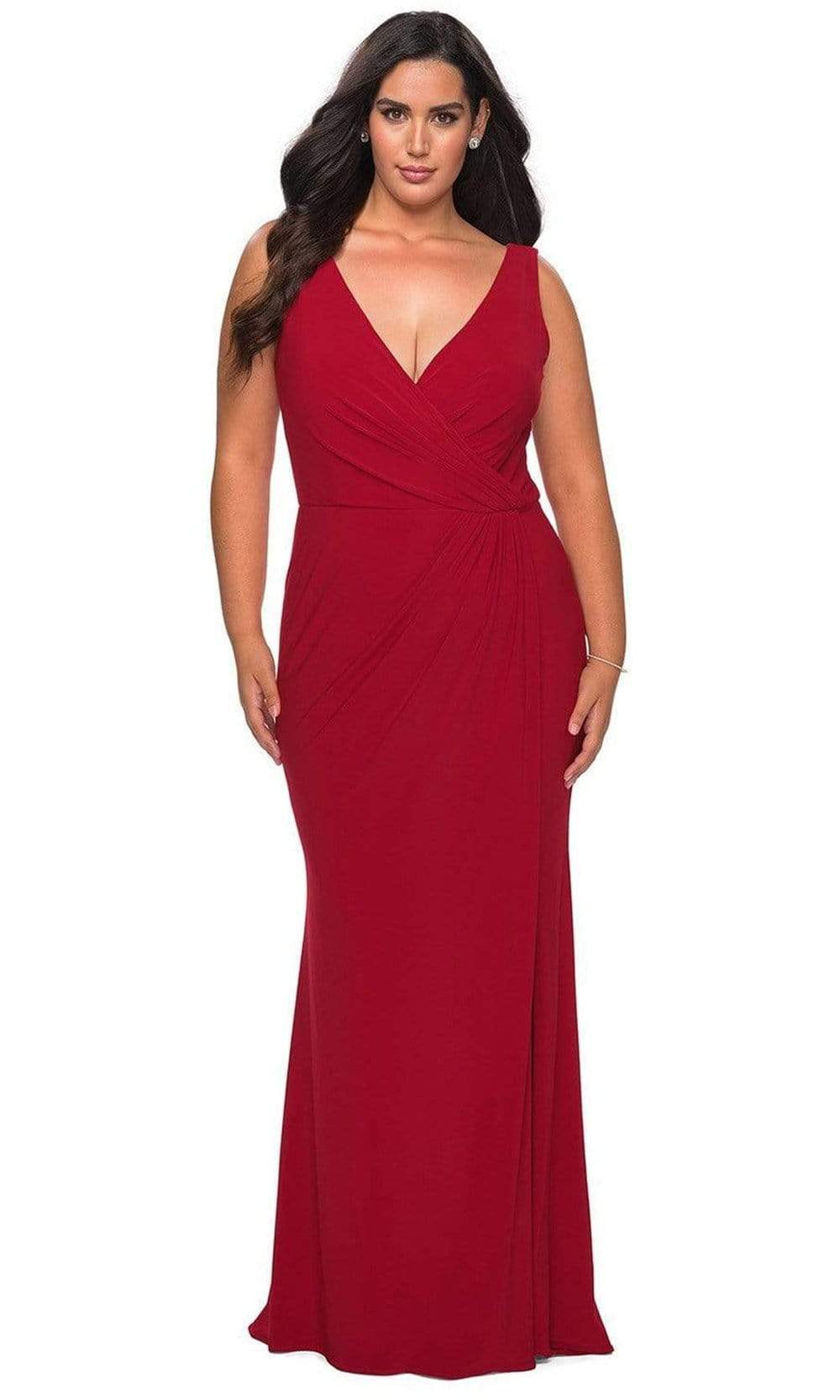 La Femme - 28882 Plunging V-neck Ruched Jersey Sheath Dress Evening Dresses