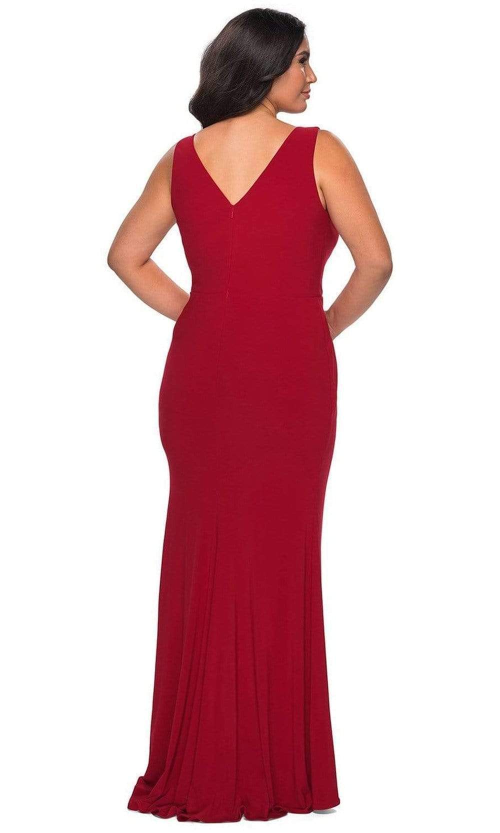 La Femme - 28882 Plunging V-neck Ruched Jersey Sheath Dress Evening Dresses