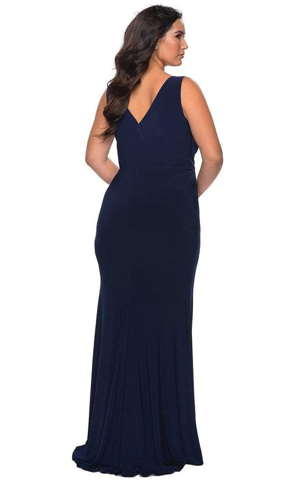 La Femme - 28882 Plunging V-neck Ruched Jersey Sheath Dress Evening Dresses