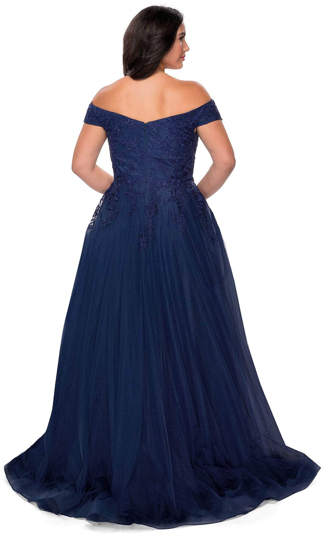 La Femme - 28950 Embroidered Off Shoulder High Slit Gown Evening Dresses