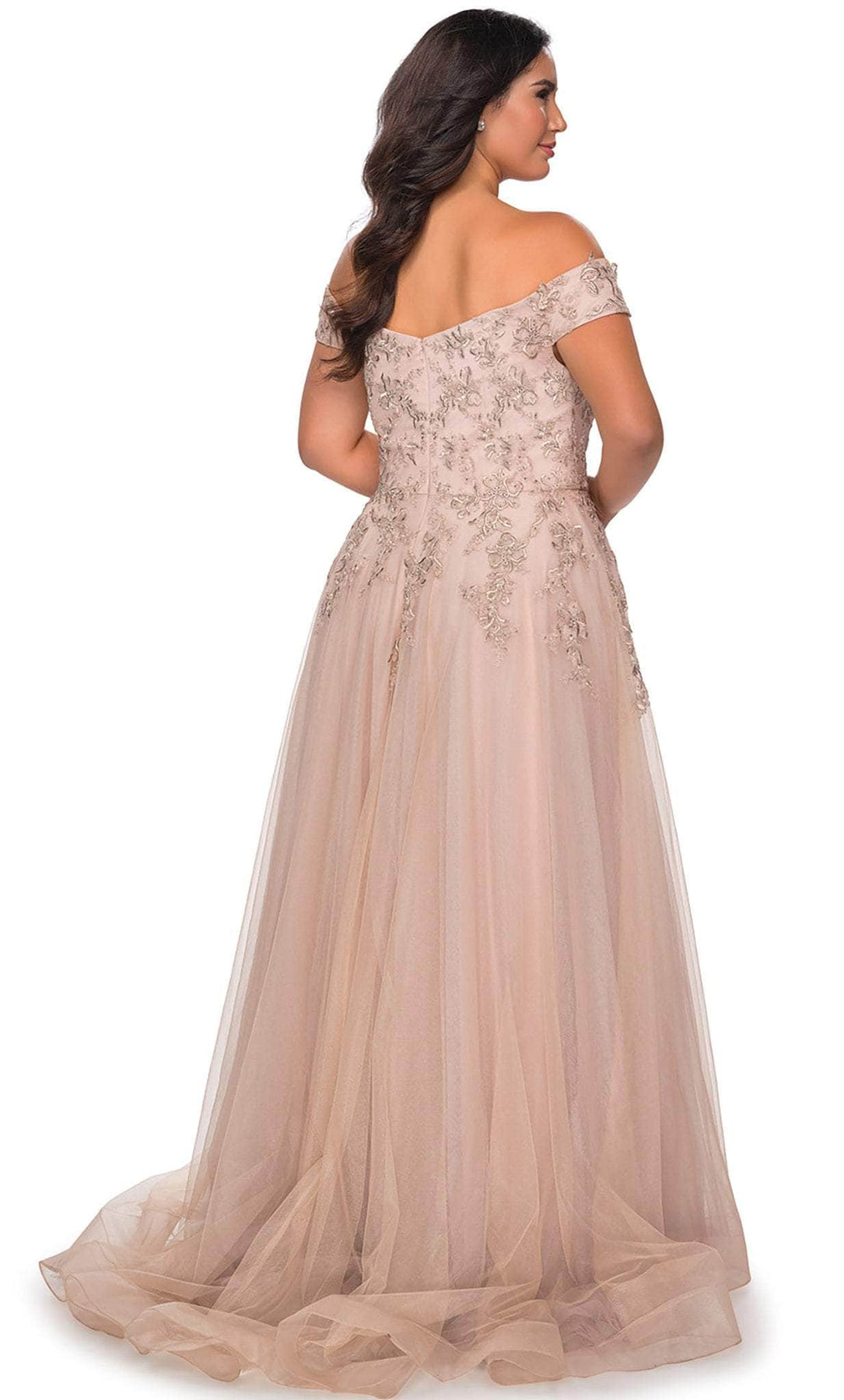 La Femme - 28950 Embroidered Off Shoulder High Slit Gown Evening Dresses
