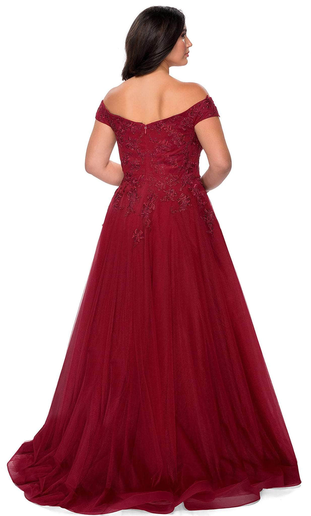 La Femme - 28950 Embroidered Off Shoulder High Slit Gown Evening Dresses