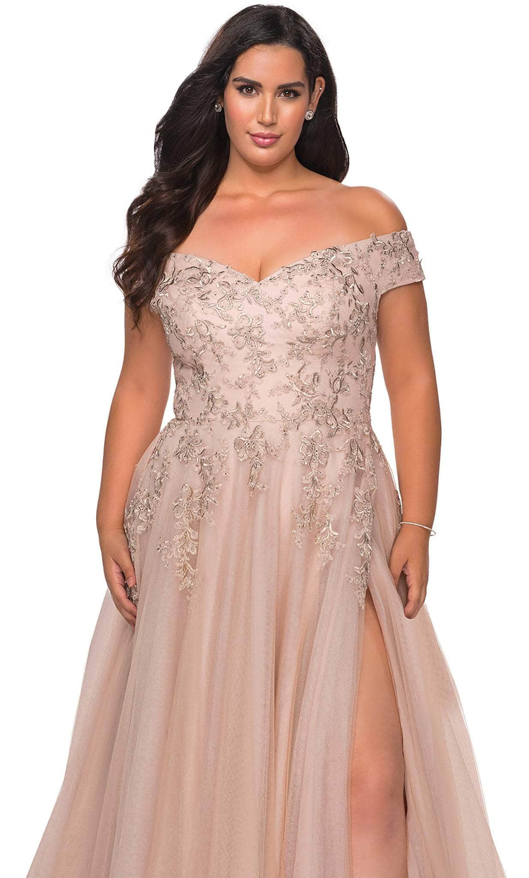 La Femme - 28950 Embroidered Off Shoulder High Slit Gown Evening Dresses
