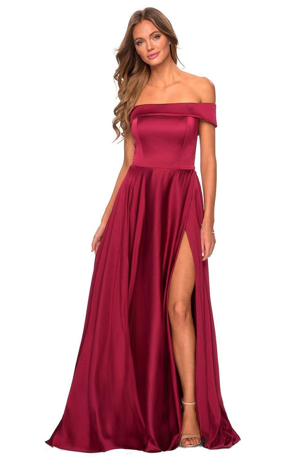 La Femme - 28978 Satin Off-Shoulder A-line Gown Bridesmaid Dresses