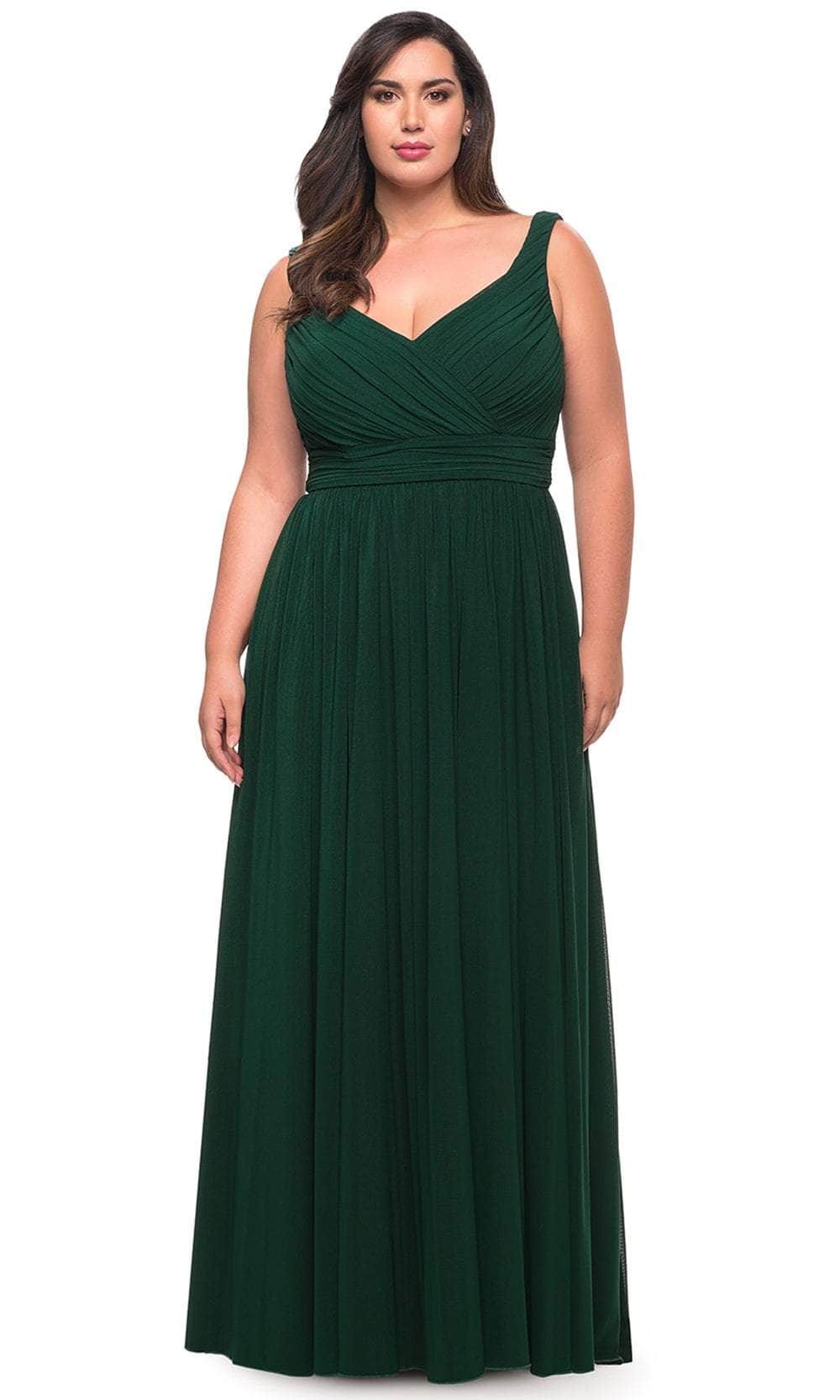 La Femme 29075 - Ruched Sleeveless Prom Gown Special Occasion Dress 12W / Emerald