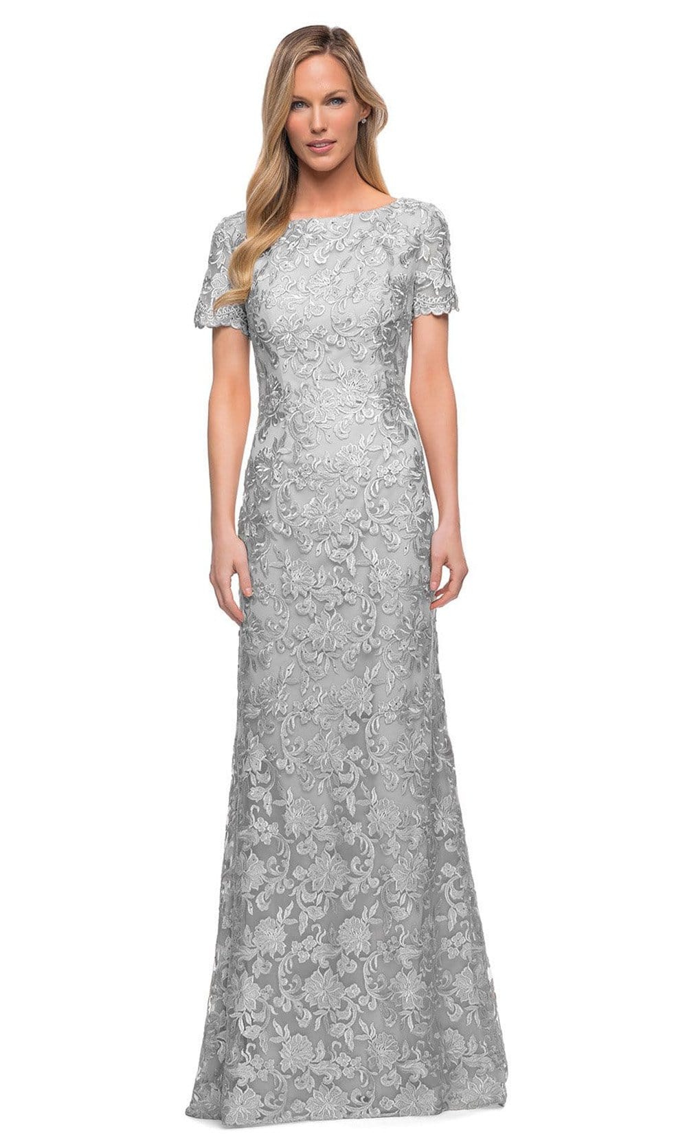 La Femme - 29161 Bateau Sheath Evening Dress Mother of the Bride Dresses 2 / Silver