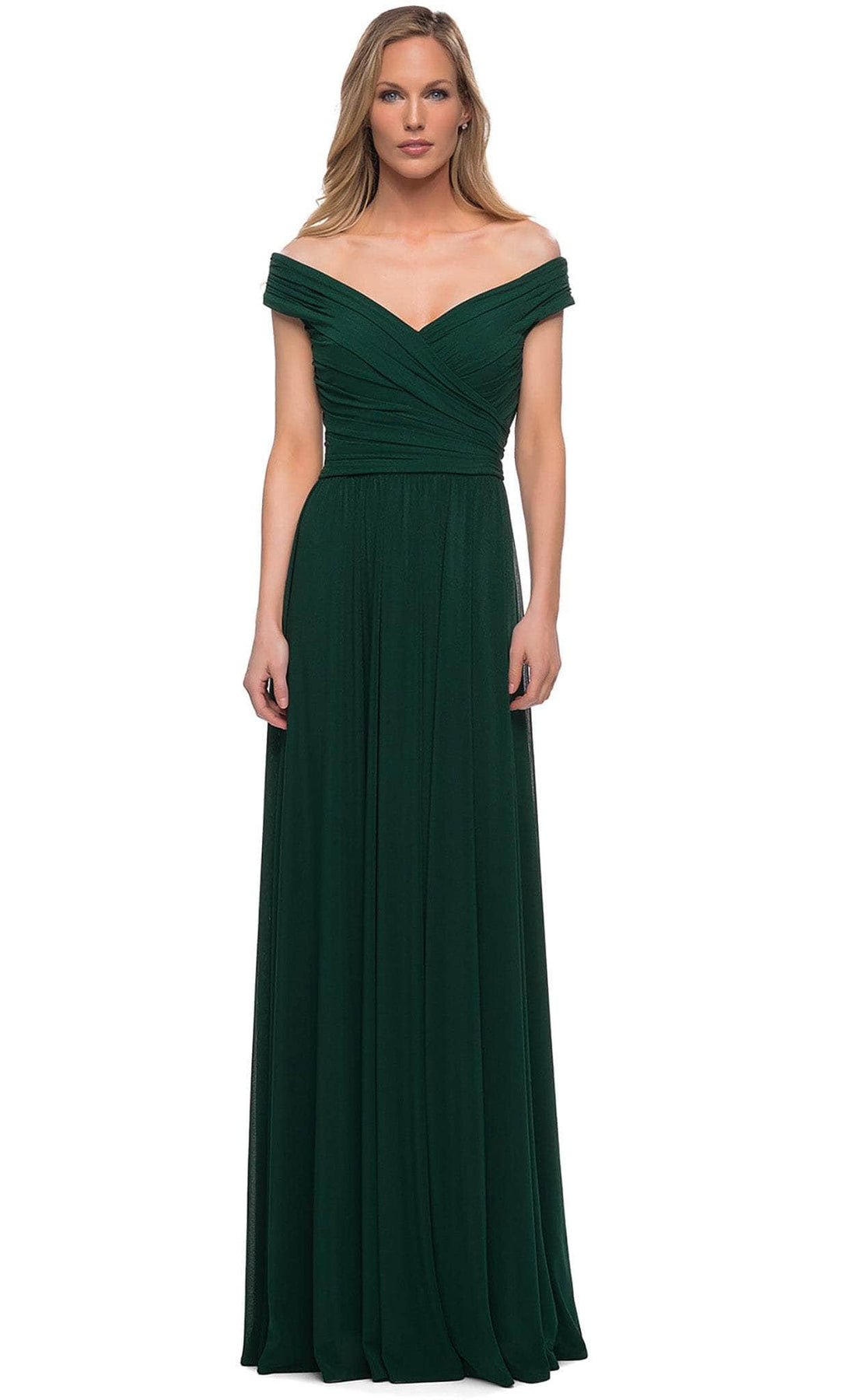 La Femme - 29168 Off Shoulder Ruched Evening Dress Mother of the Bride Dresses 4 / Emerald