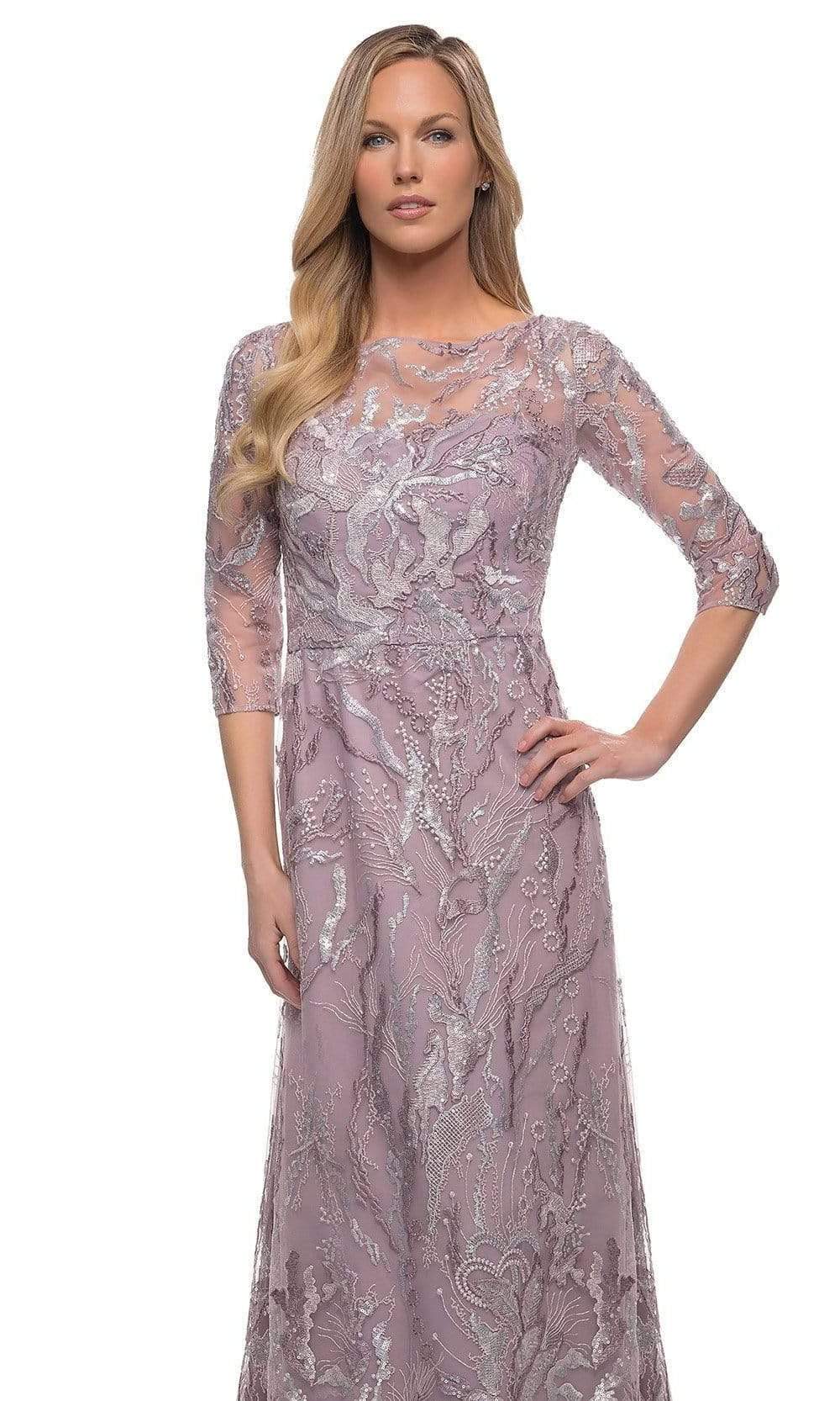 La Femme - 29233 Sheer Sleeve Embroidered A-line Gown Mother of the Bride Dresses