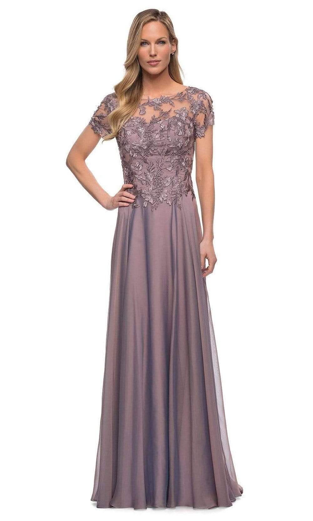La Femme - 29235 Illusion Embroidered Flowy A-line Dress Mother of the Bride Dresses 2 / Dark Mauve