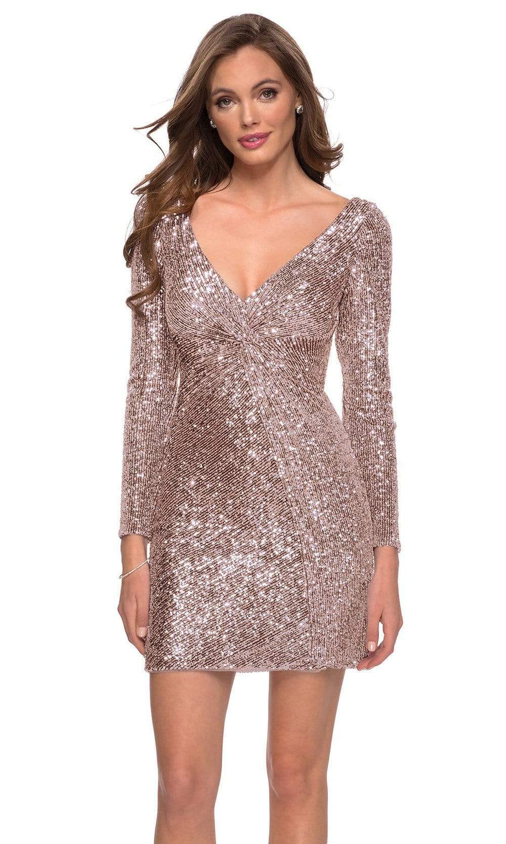 La Femme - 29390 Plunge V-Neck Long Sleeve Sequin Cocktail Dress Homecoming Dresses