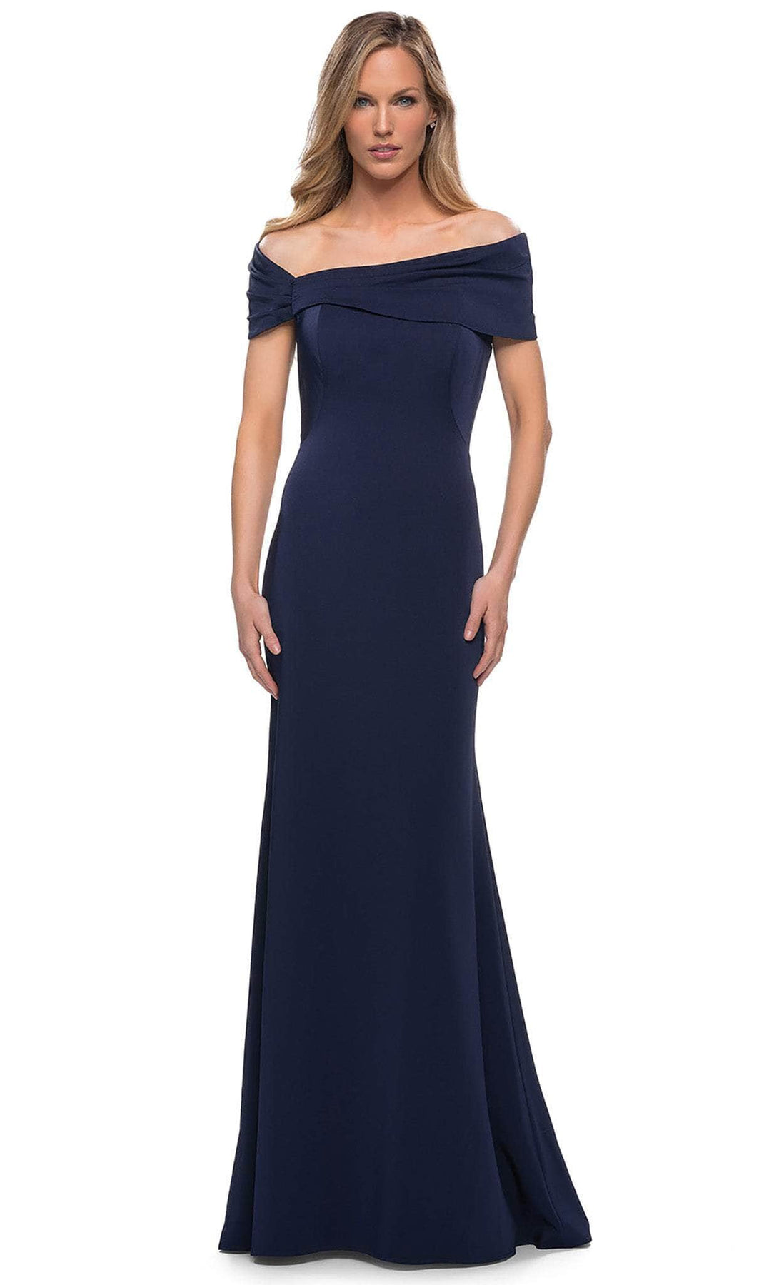 La Femme - 29537 Fitted Off Shoulder Evening Dress Mother of the Bride Dresses 2 / Navy