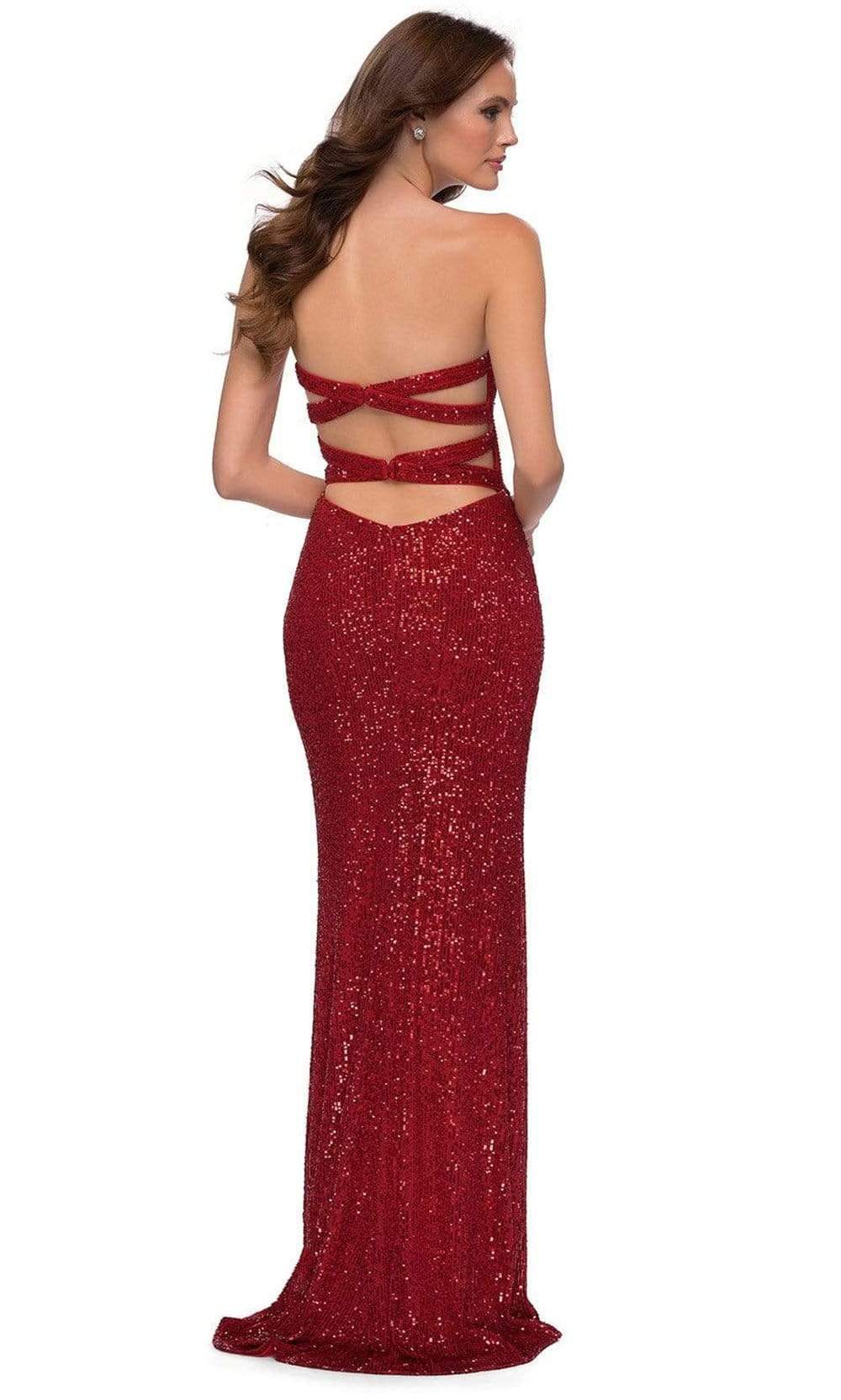 La Femme - 29681 Sequined Faux Wrap High Slit Dress Prom Dresses