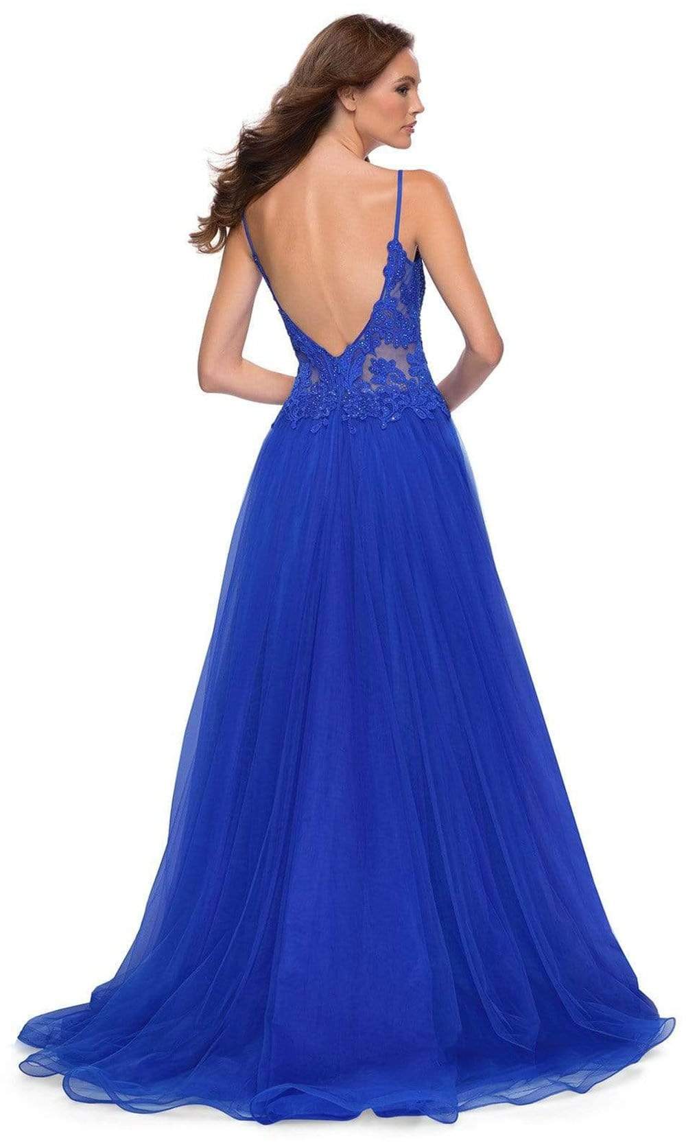 La Femme - 29686 Sparkly Illusion Bodice High Slit A-Line Gown Prom Dresses