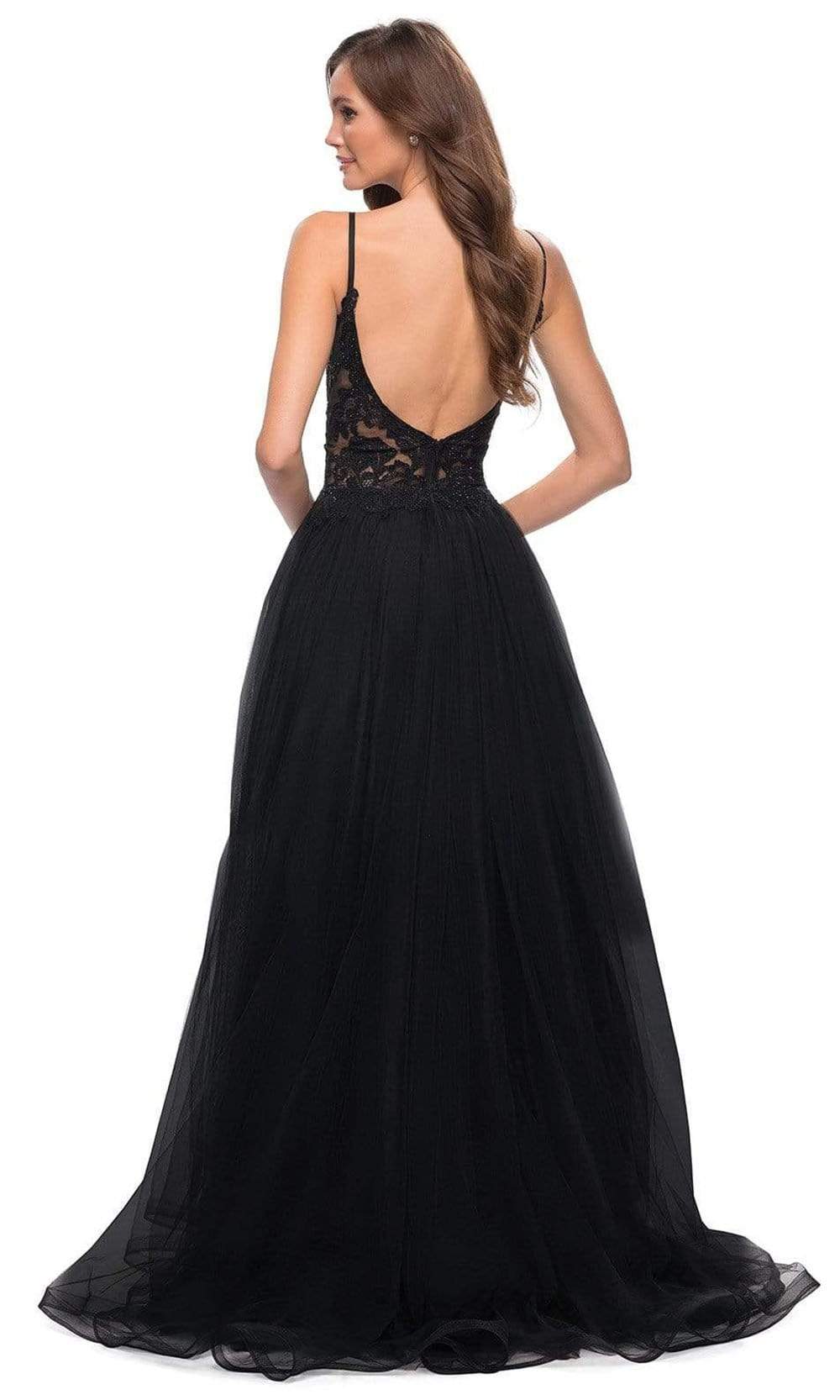 La Femme - 29686 Sparkly Illusion Bodice High Slit A-Line Gown Prom Dresses